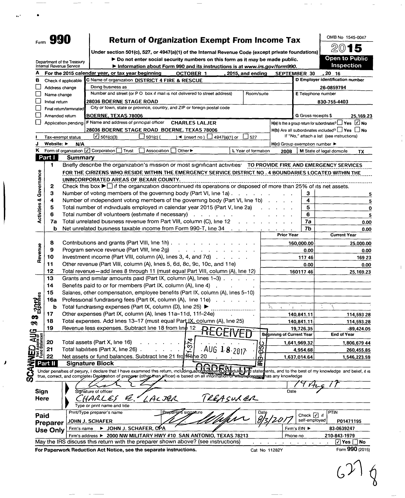 Image of first page of 2015 Form 990 for District 4 Fire and Rescue