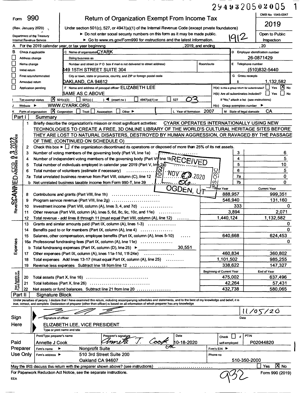 Image of first page of 2019 Form 990 for CyArk