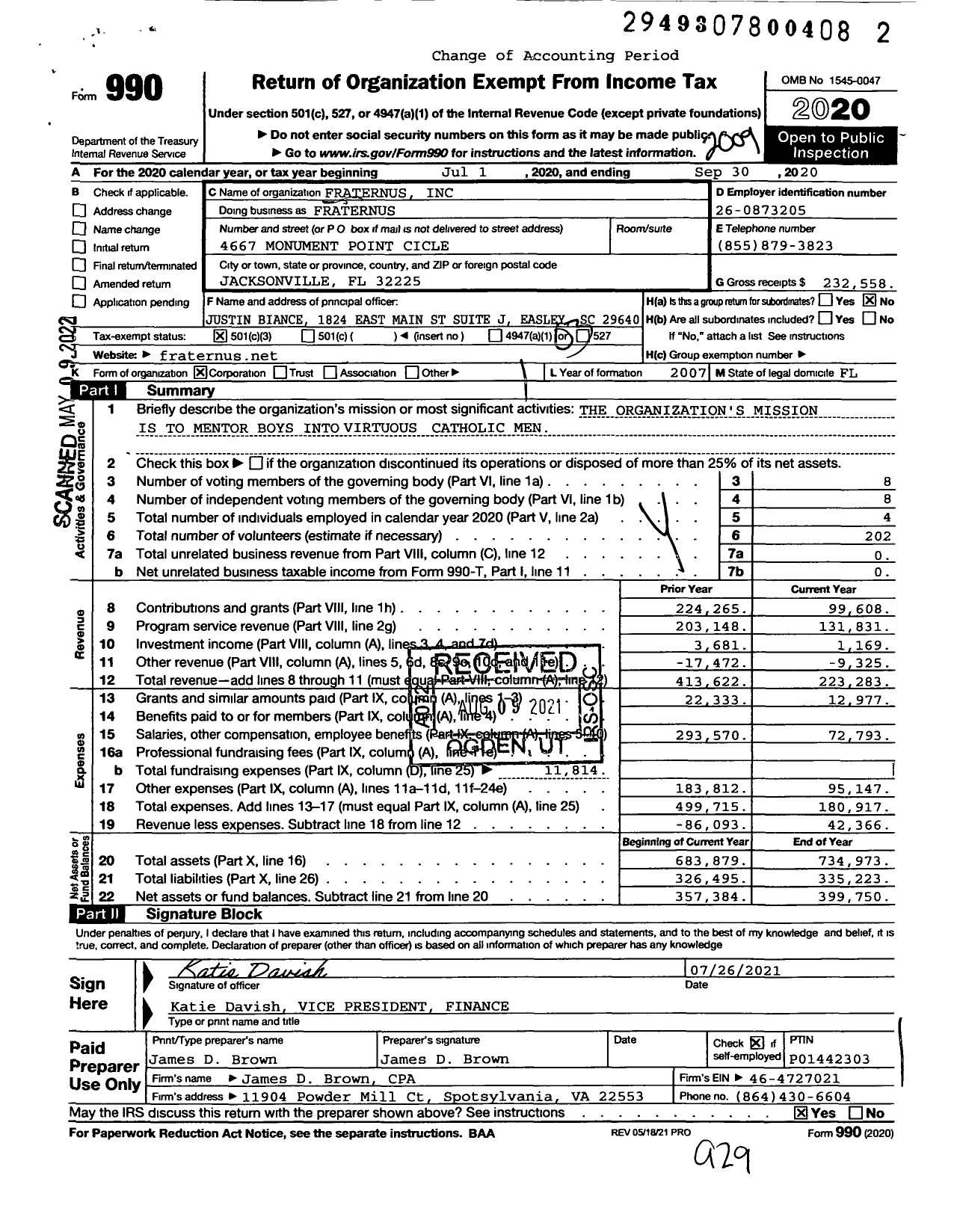 Image of first page of 2019 Form 990 for Fraternus Fraternus