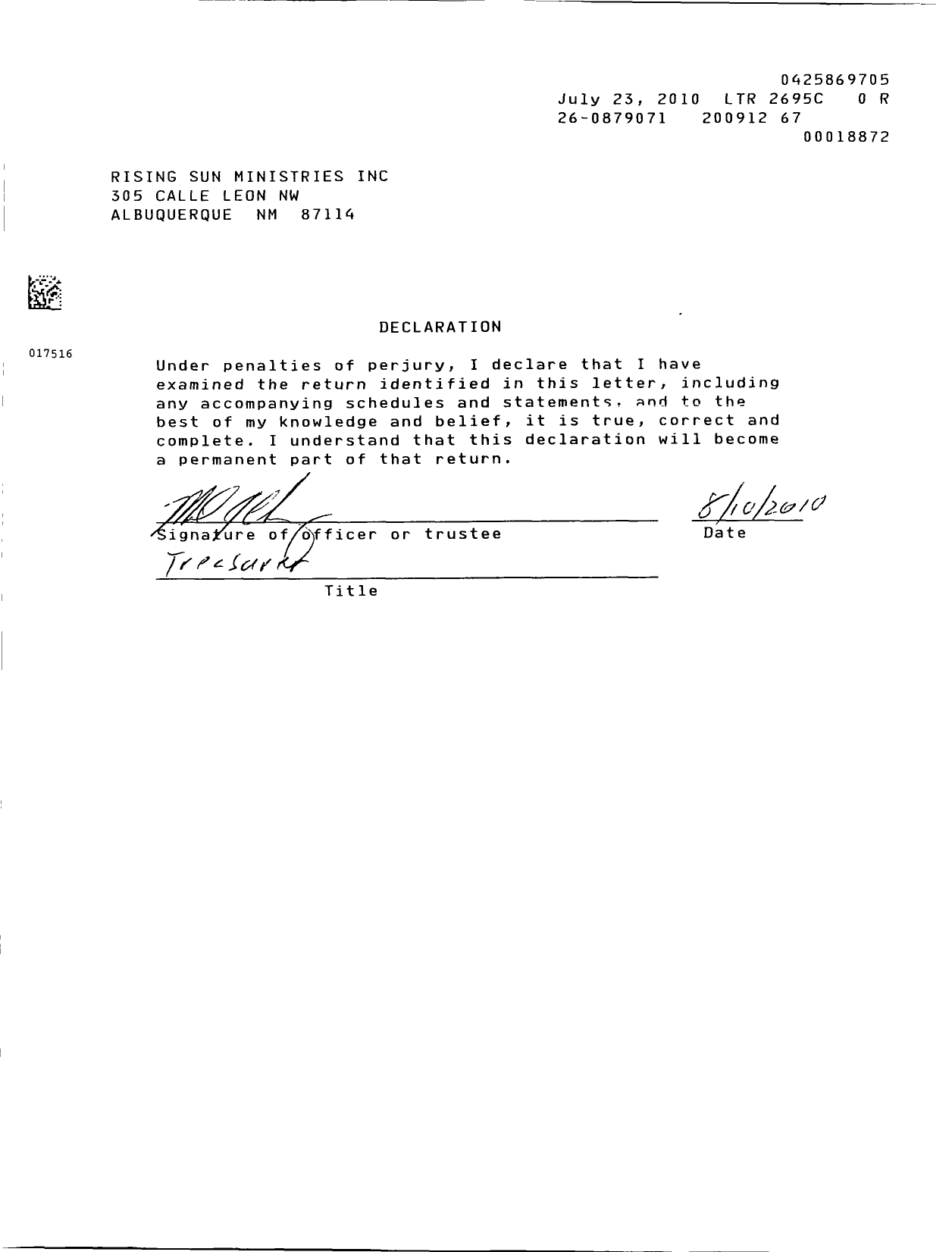 Image of first page of 2009 Form 990ER for Rising Sun Christian Community