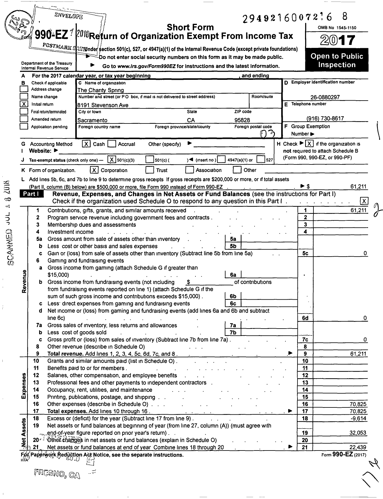 Image of first page of 2017 Form 990EZ for The Charity Spring