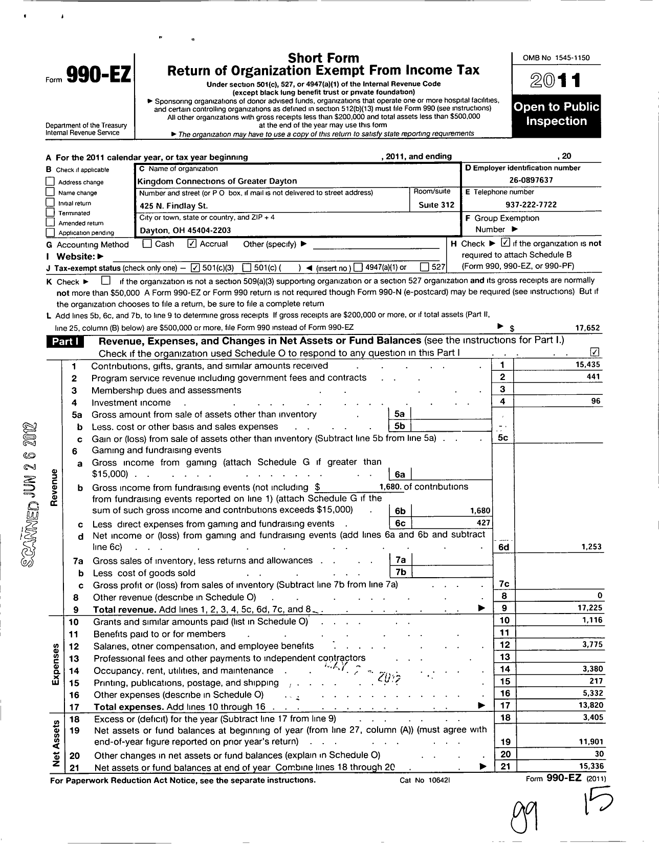 Image of first page of 2011 Form 990EZ for Kingdom Connections of Greater Dayton