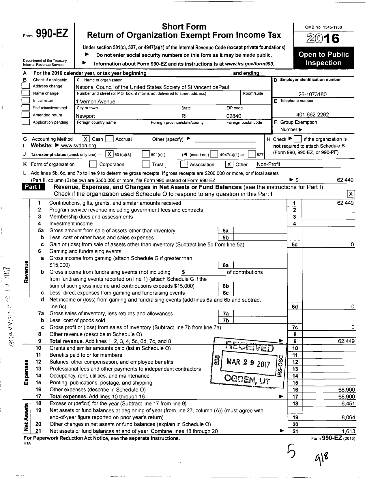 Image of first page of 2016 Form 990EZ for Jesus Saviour Conference Society of St Vincent de Paul