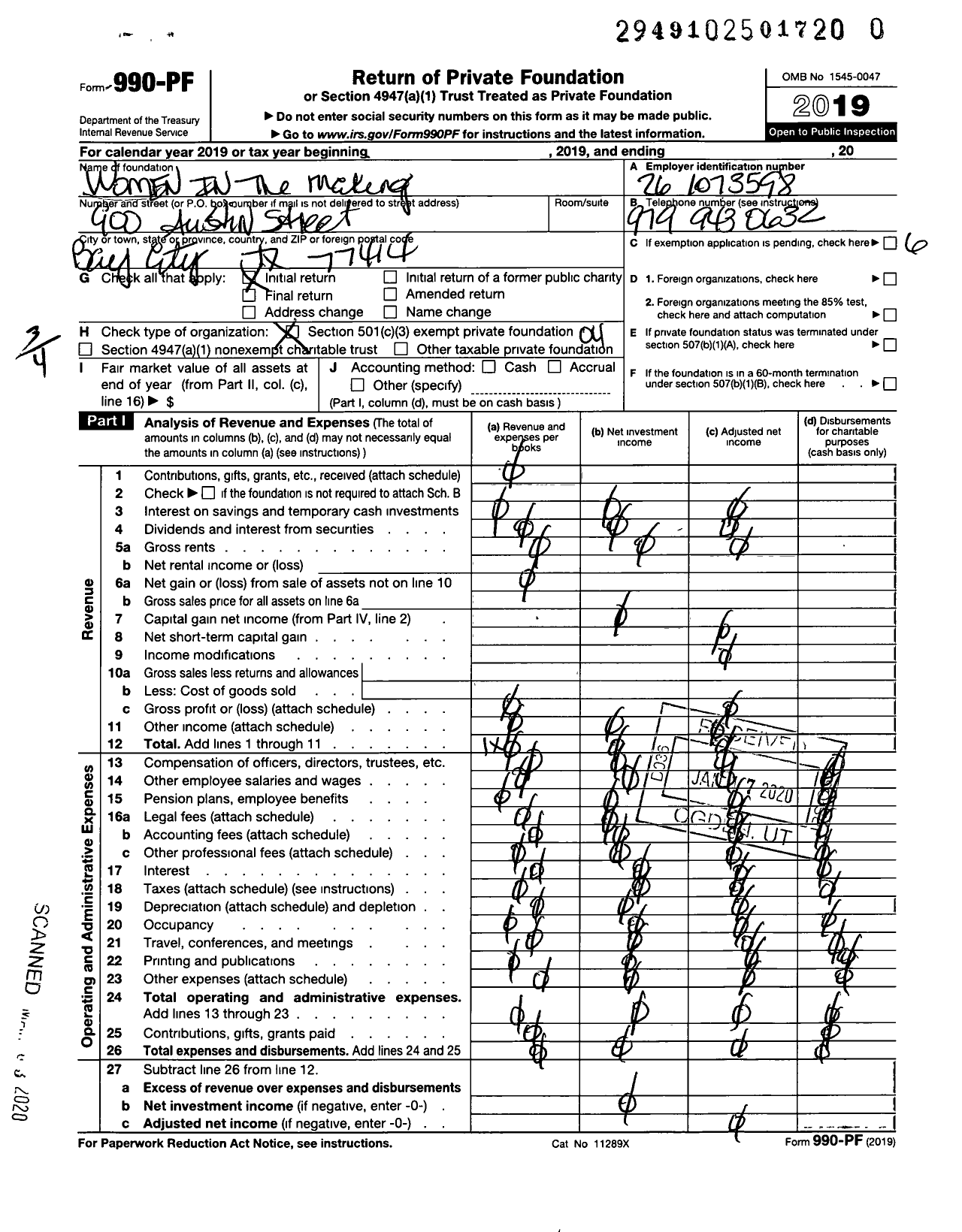 Image of first page of 2019 Form 990PR for Women in the Making Ministries