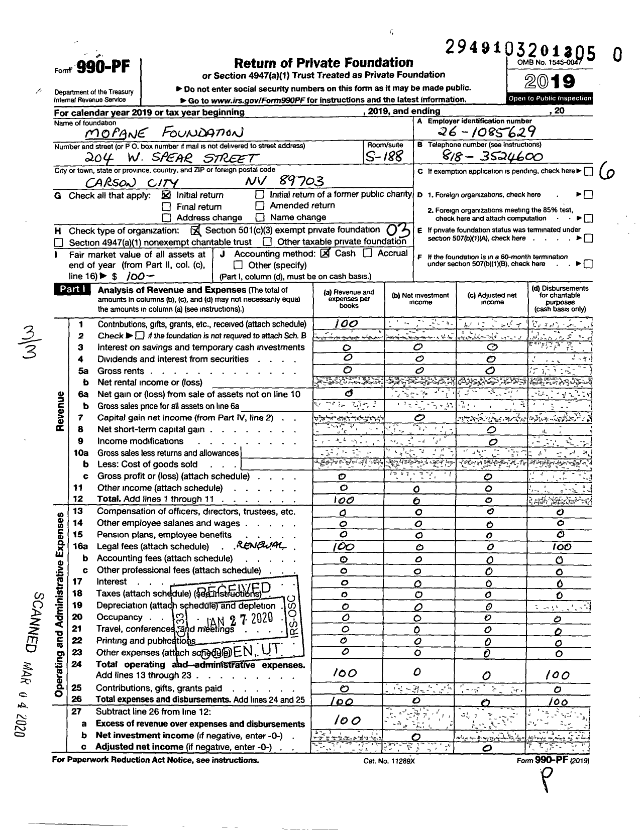 Image of first page of 2019 Form 990PR for Mopane Foundation