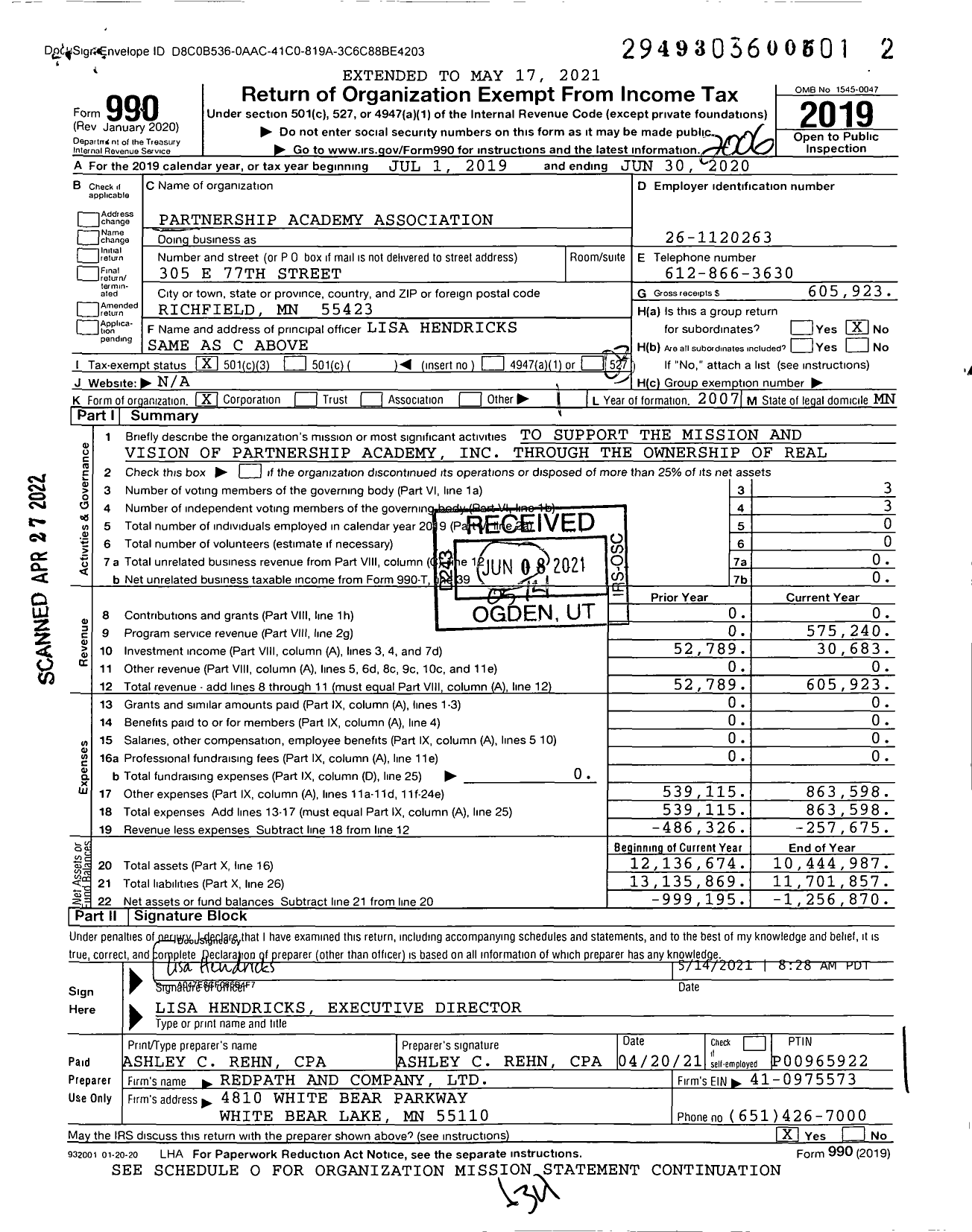 Image of first page of 2019 Form 990 for PARTNERSHIP ACAdEMY ASSOCIATION