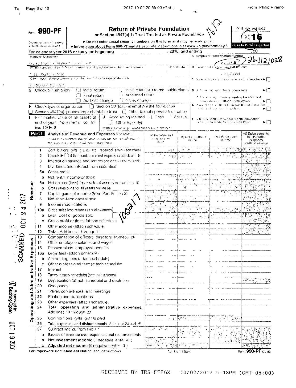 Image of first page of 2016 Form 990PF for Go Ye Teach All Nations Foundation