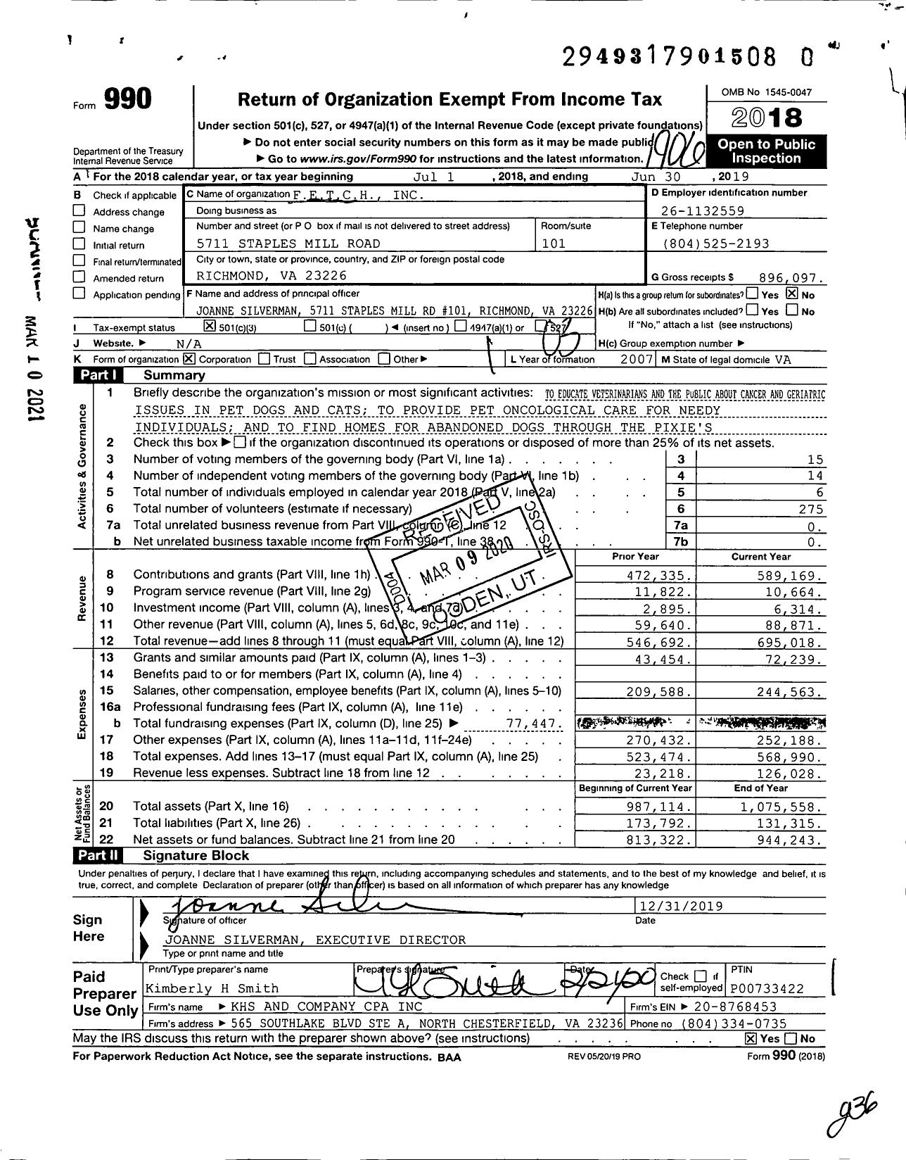 Image of first page of 2018 Form 990 for Fetch
