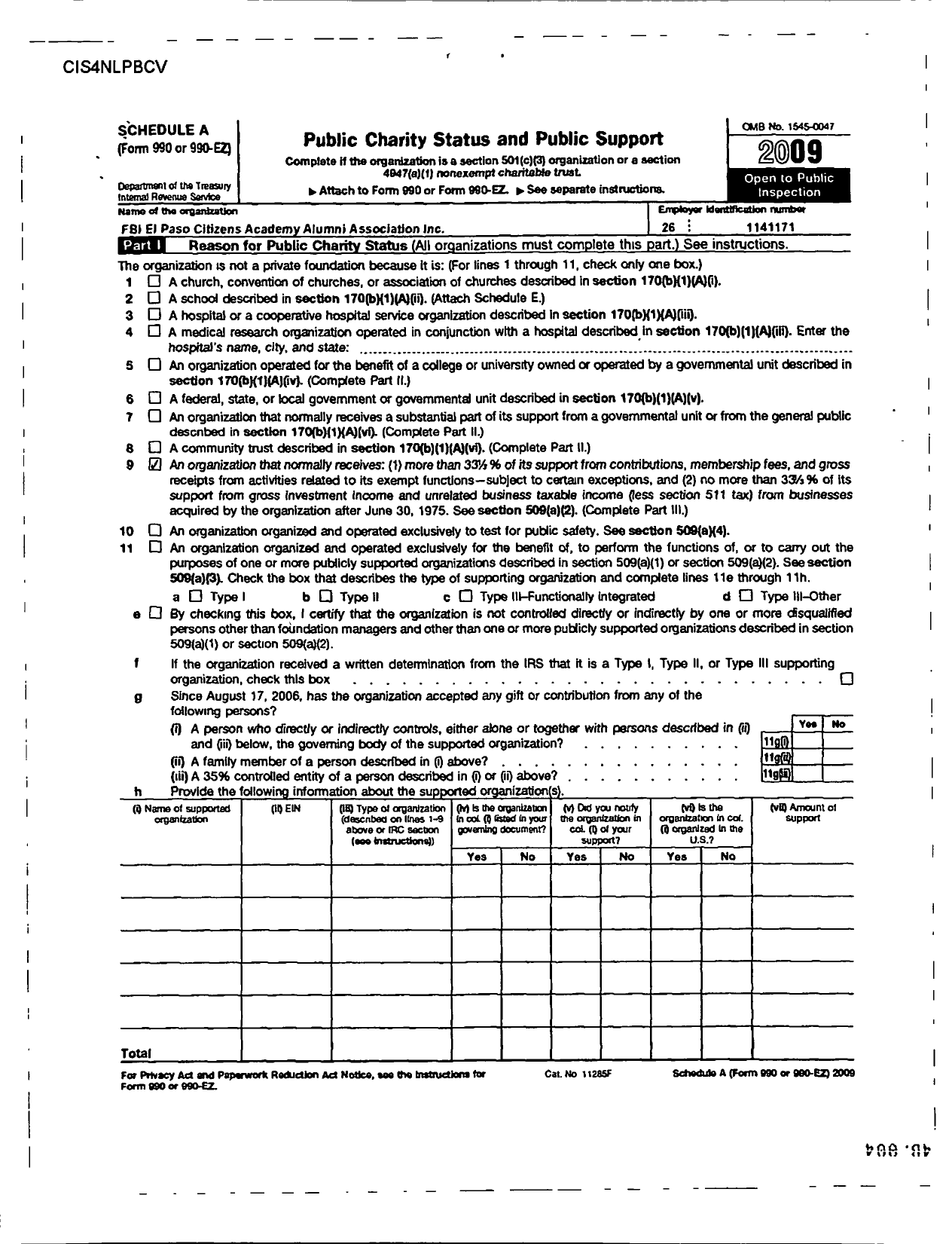 Image of first page of 2009 Form 990ER for Fbi El Paso Citizens Academy Alumni Association