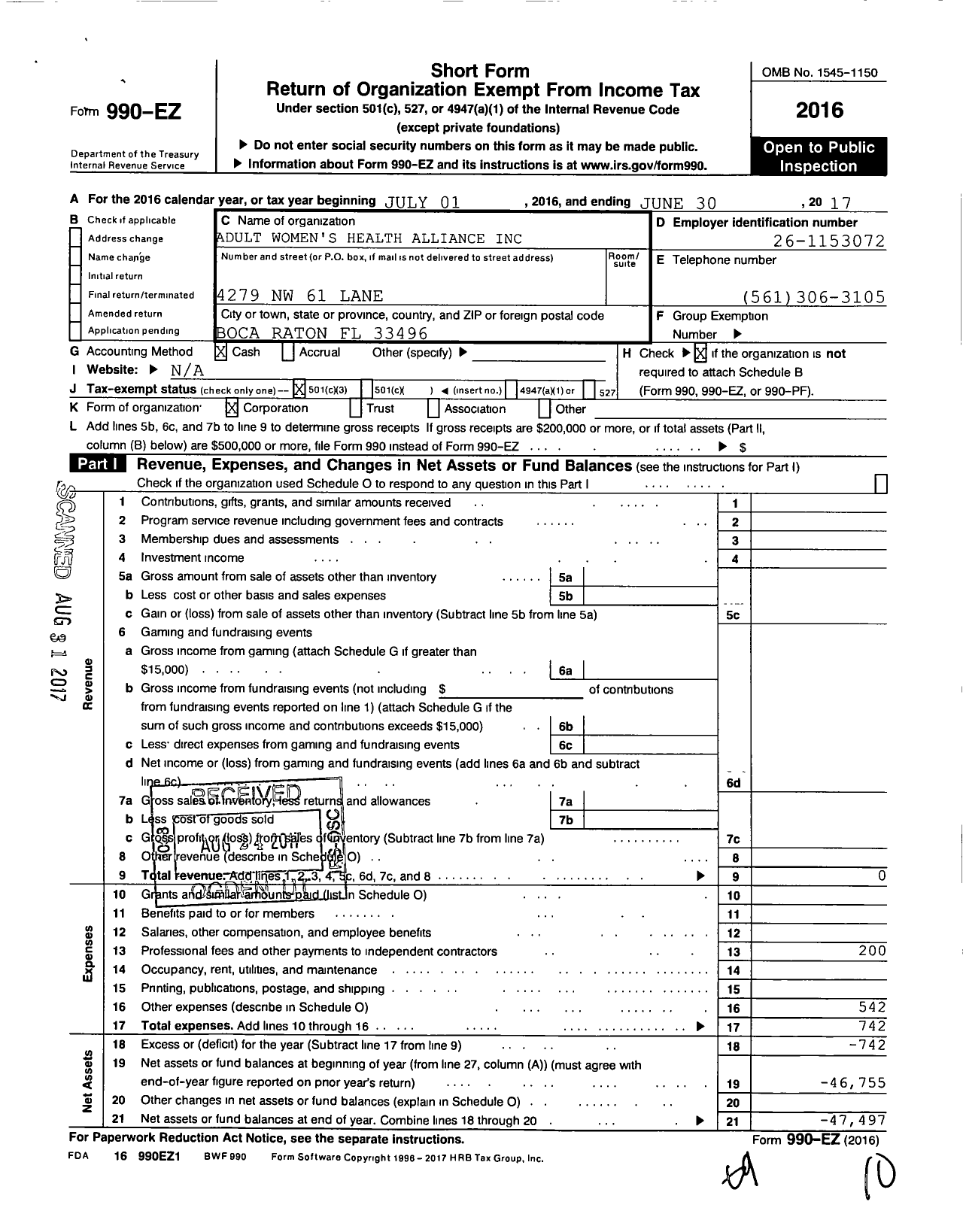 Image of first page of 2016 Form 990EZ for Brain Health Project Foundation