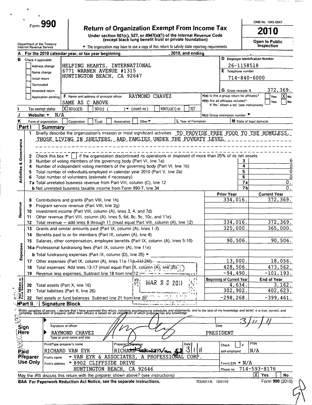 Image of first page of 2010 Form 990 for Helping Hearts International