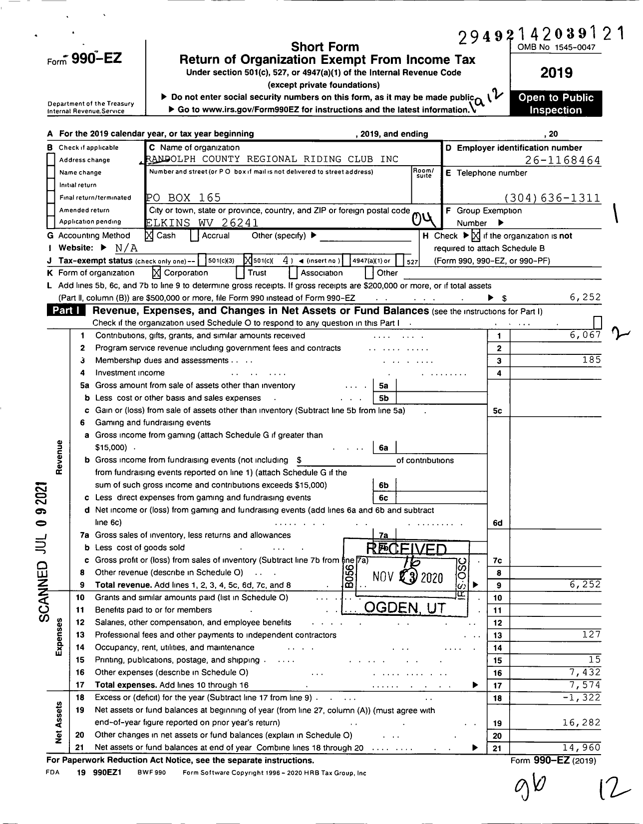 Image of first page of 2019 Form 990EO for Randolph County Regional Riding Club