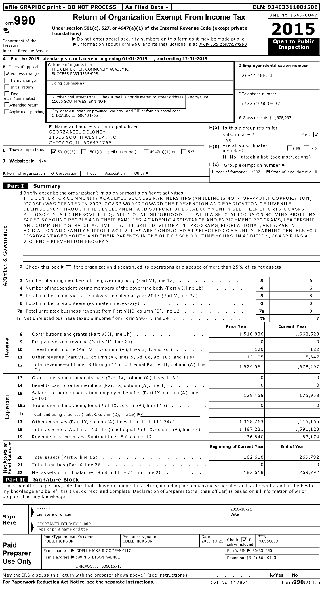 Image of first page of 2015 Form 990 for The Center for Community Academic Success Partnerships