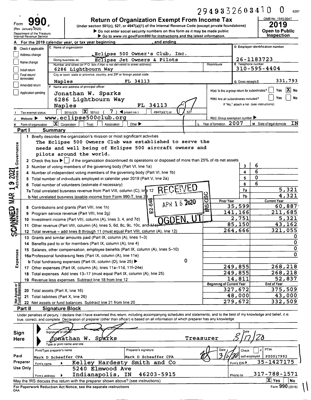 Image of first page of 2019 Form 990O for Eclipse Jet Owners and Pilots