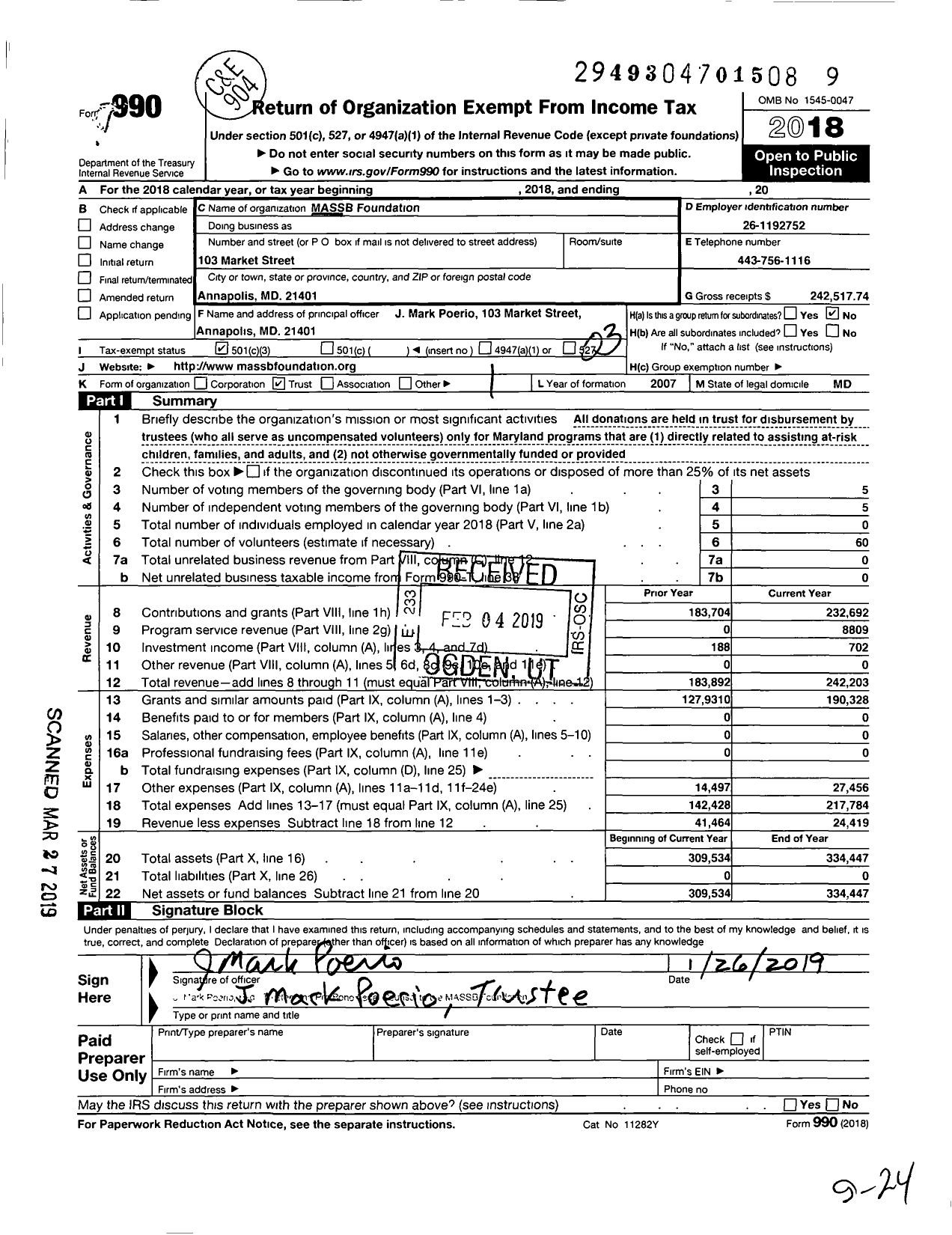 Image of first page of 2018 Form 990 for Care of Director Anne Arundel County Dept Social Services