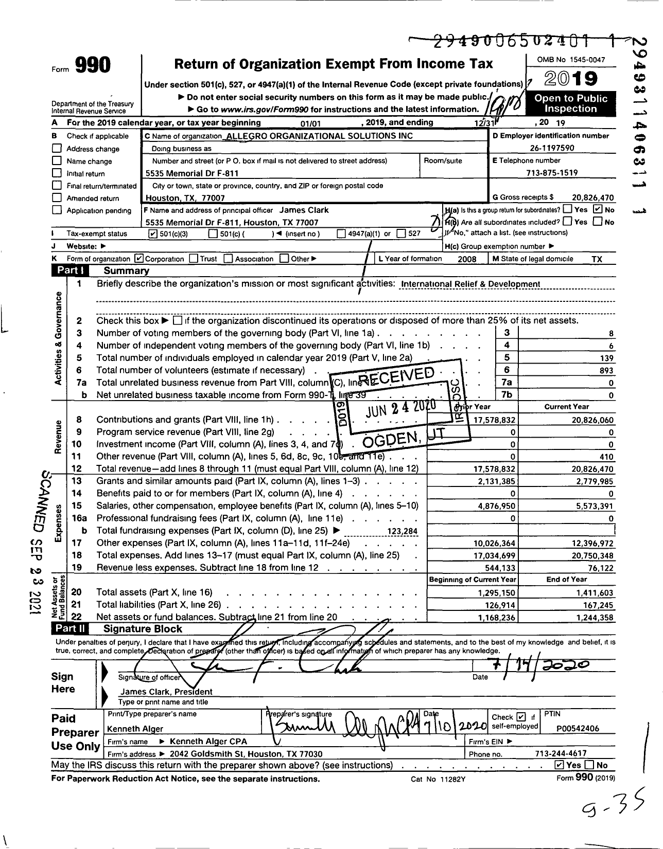 Image of first page of 2019 Form 990 for Allegro Organizational Solutions