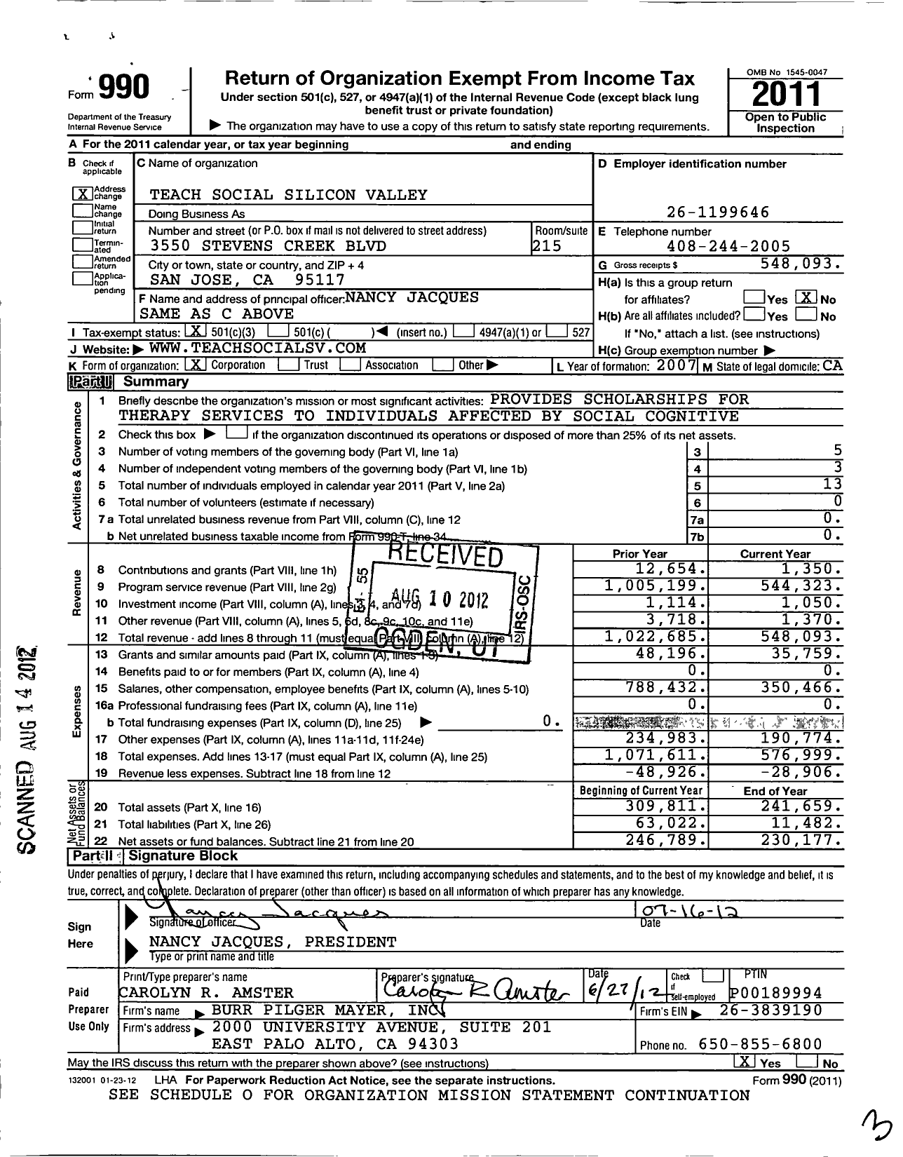 Image of first page of 2011 Form 990 for Teach Social