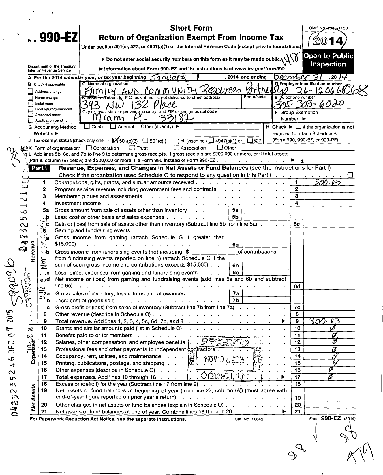 Image of first page of 2014 Form 990EZ for Family and Community Resources Parn