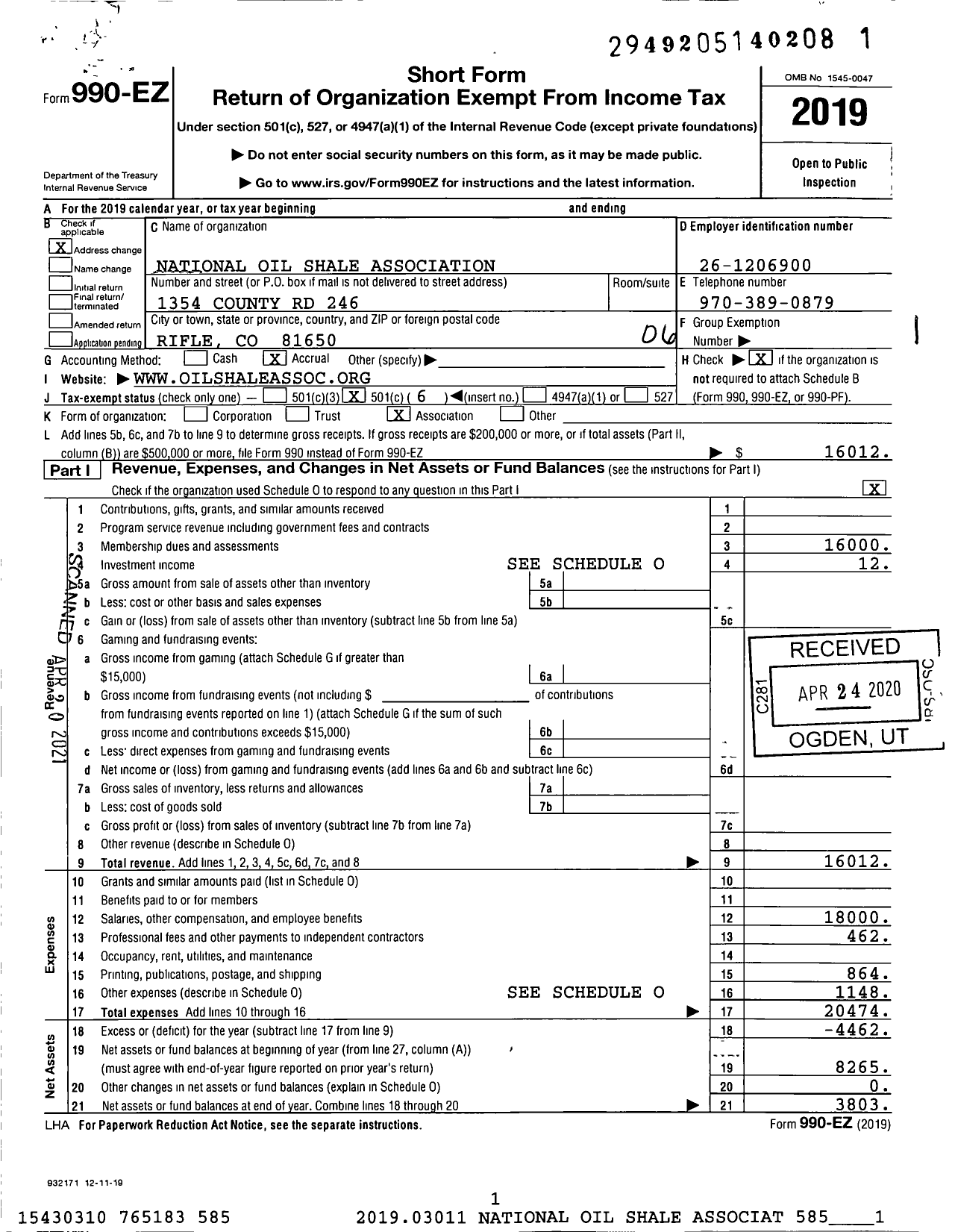 Image of first page of 2019 Form 990EO for National Oil Shale Association