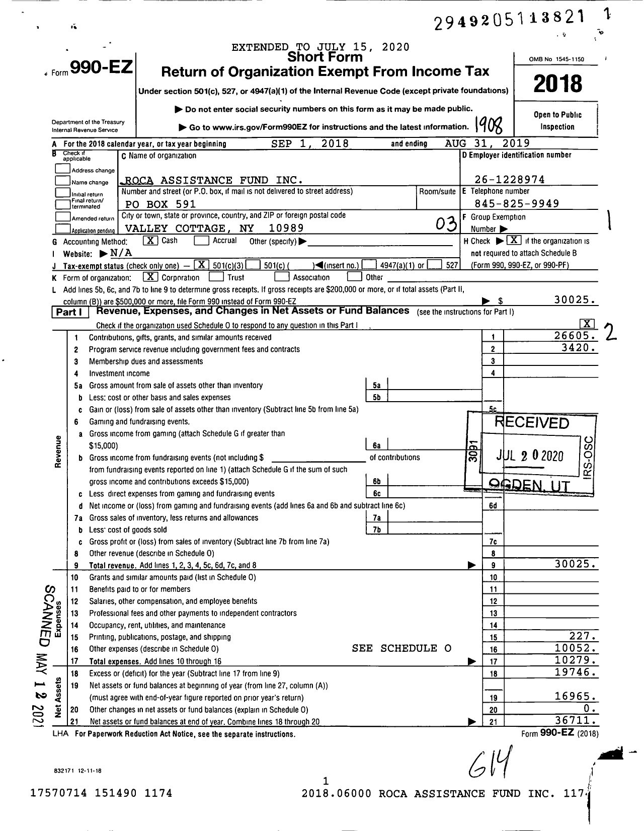 Image of first page of 2018 Form 990EZ for Roca Assistance Fund