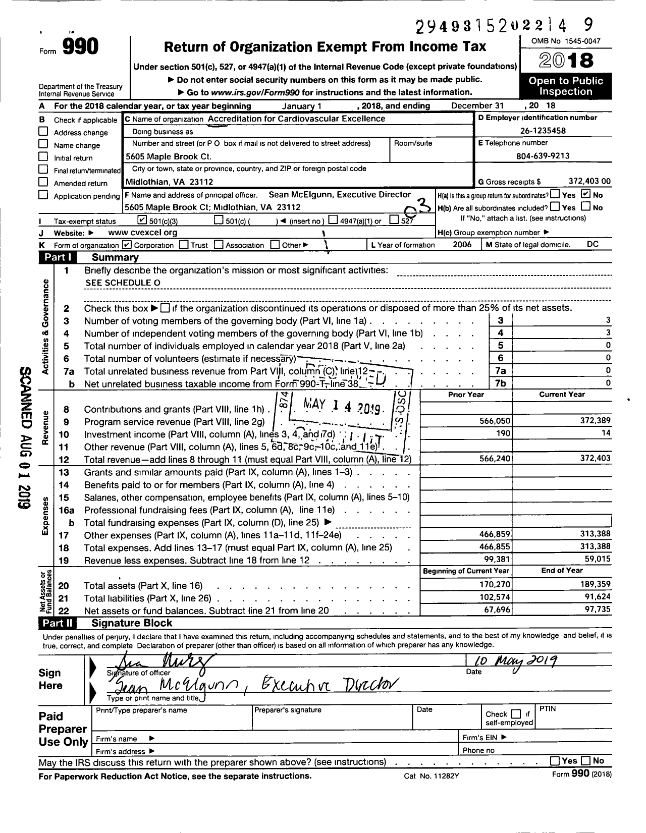 Image of first page of 2018 Form 990 for Accreditation for Cardiovascular Excellence