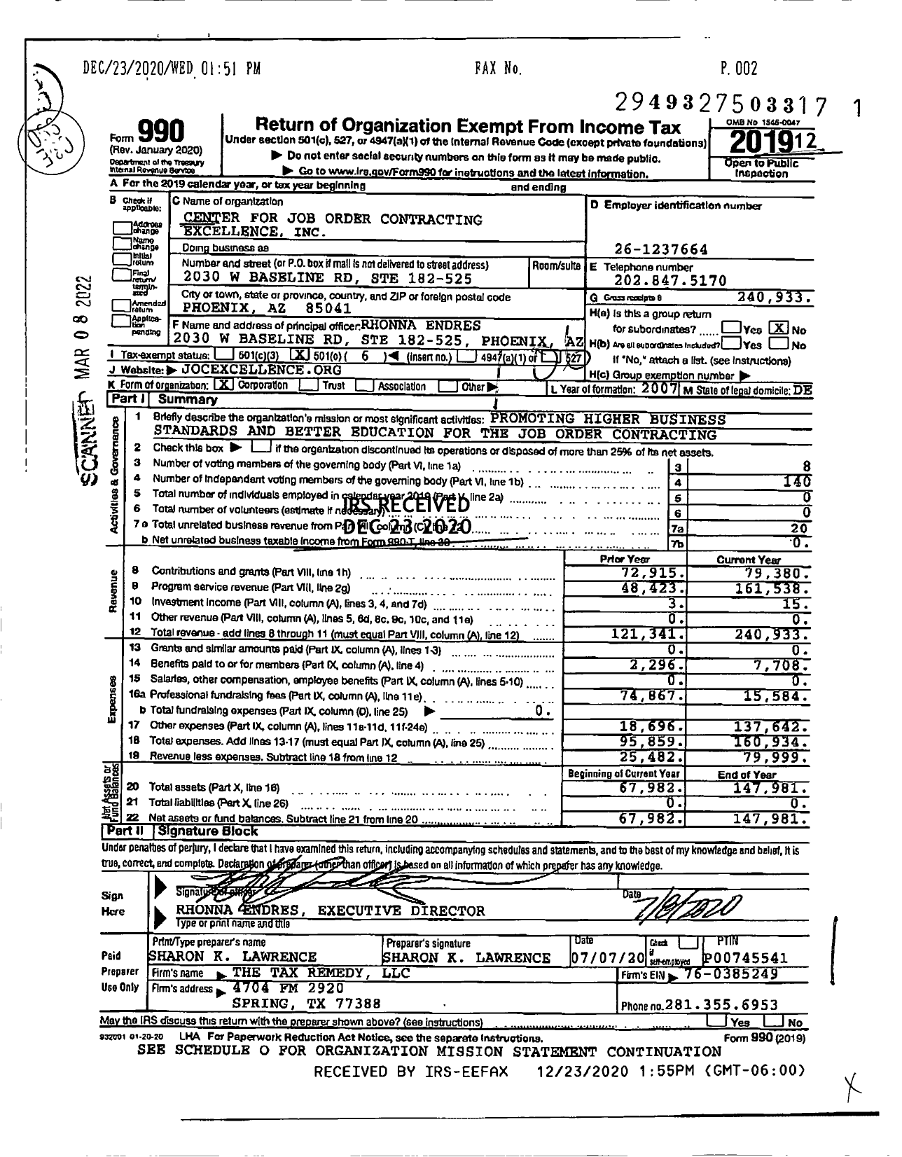 Image of first page of 2019 Form 990O for Center for Job Order Contracting Excellence