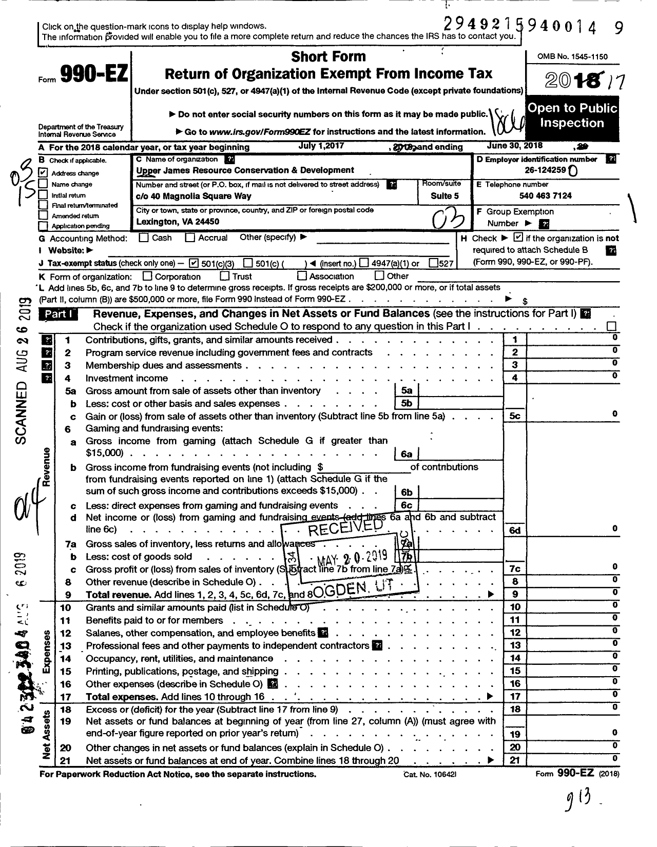 Image of first page of 2017 Form 990EZ for Upper James Resource Conservation and Development Council