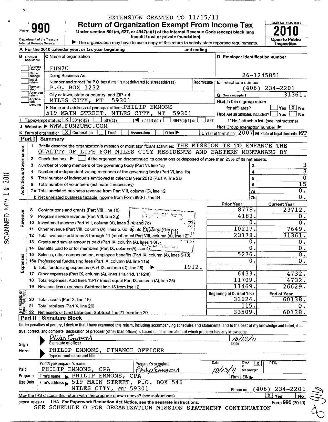 Image of first page of 2010 Form 990 for Fun2u