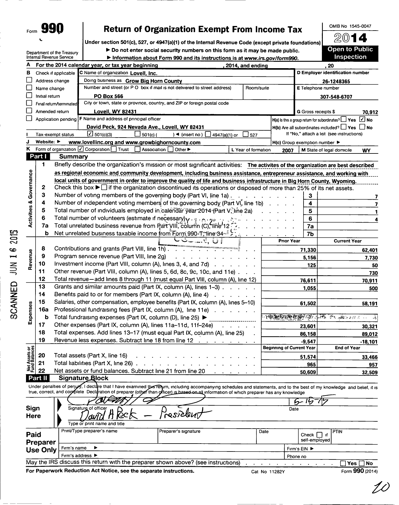 Image of first page of 2014 Form 990 for Lovell