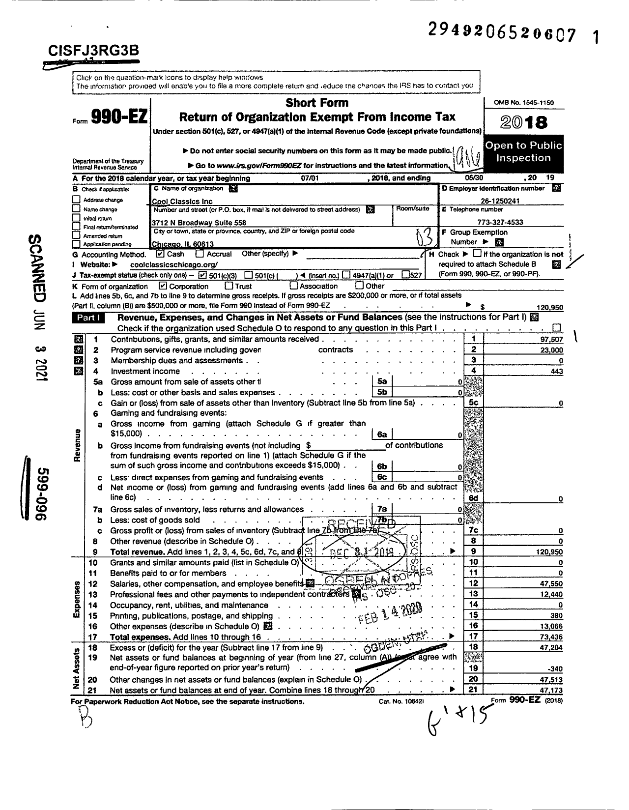 Image of first page of 2018 Form 990EZ for Cool Classics