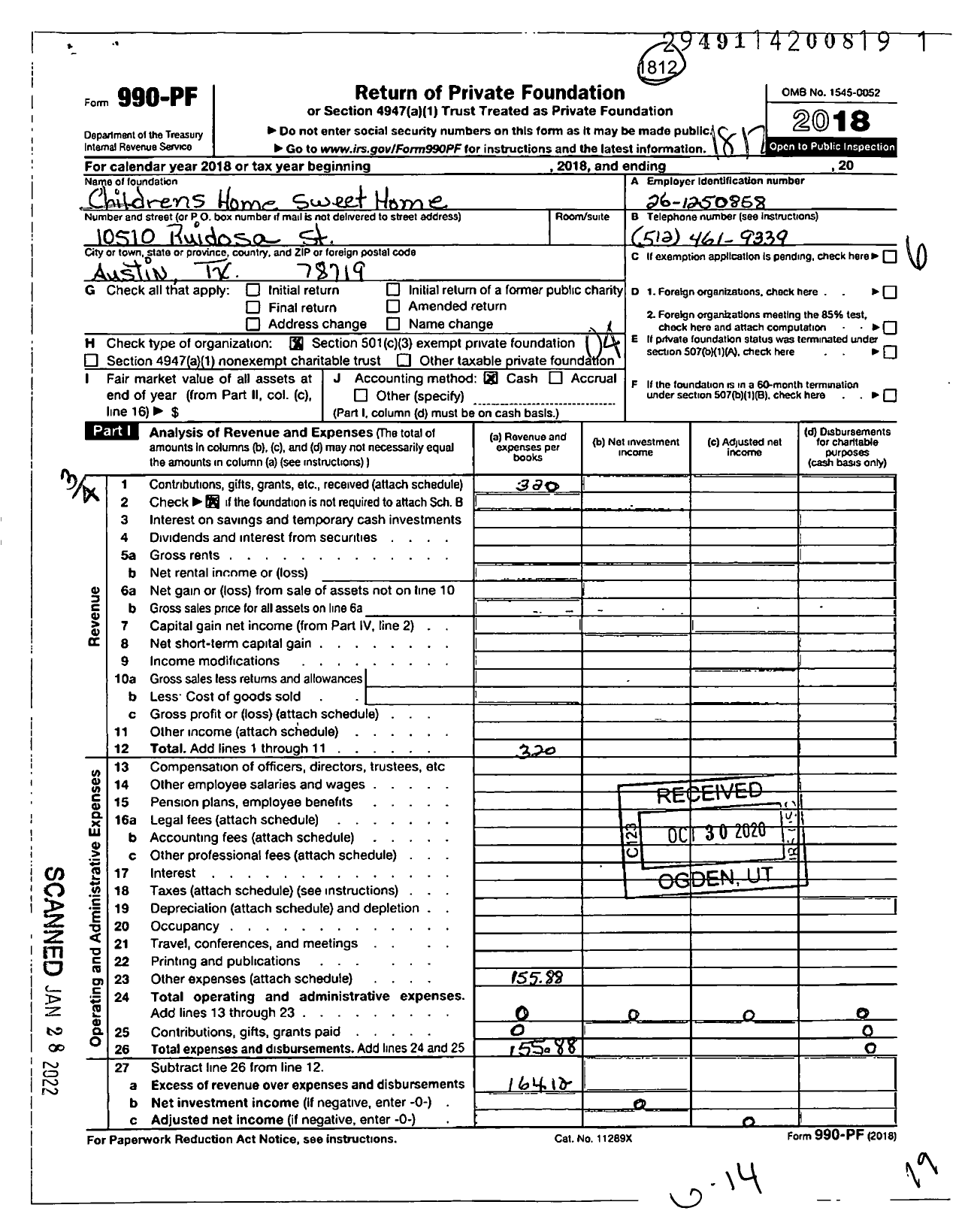 Image of first page of 2018 Form 990PF for Childrens Home Sweet Home