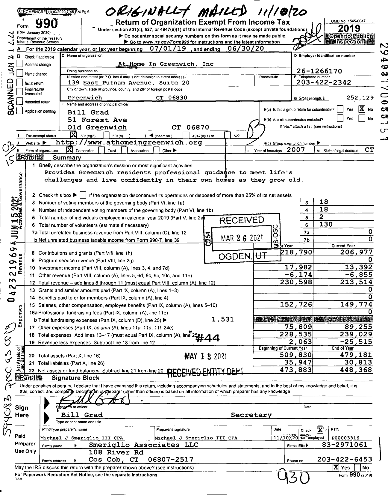 Image of first page of 2019 Form 990 for At Home in Greenwich