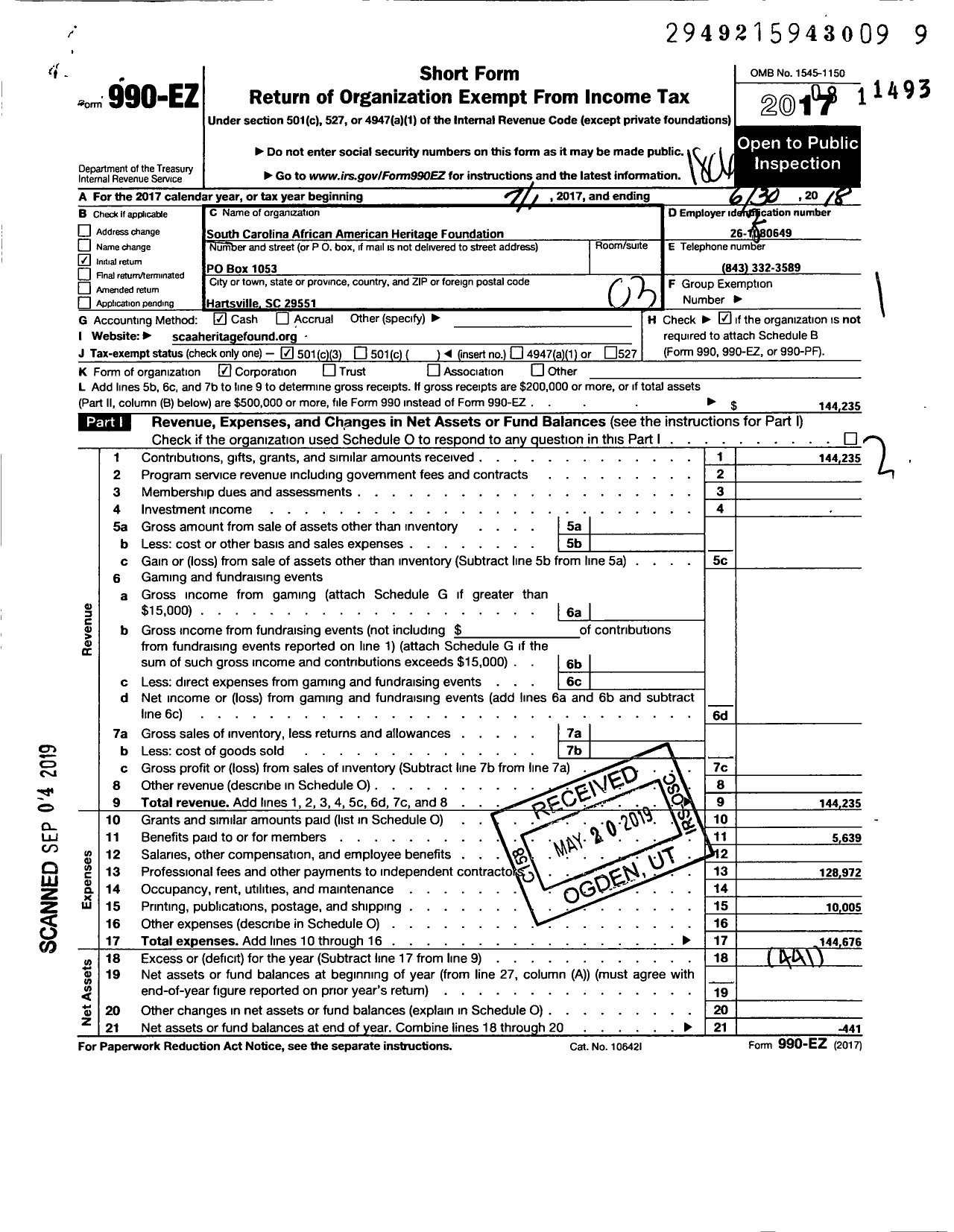 Image of first page of 2017 Form 990EZ for Wegoja Foundation