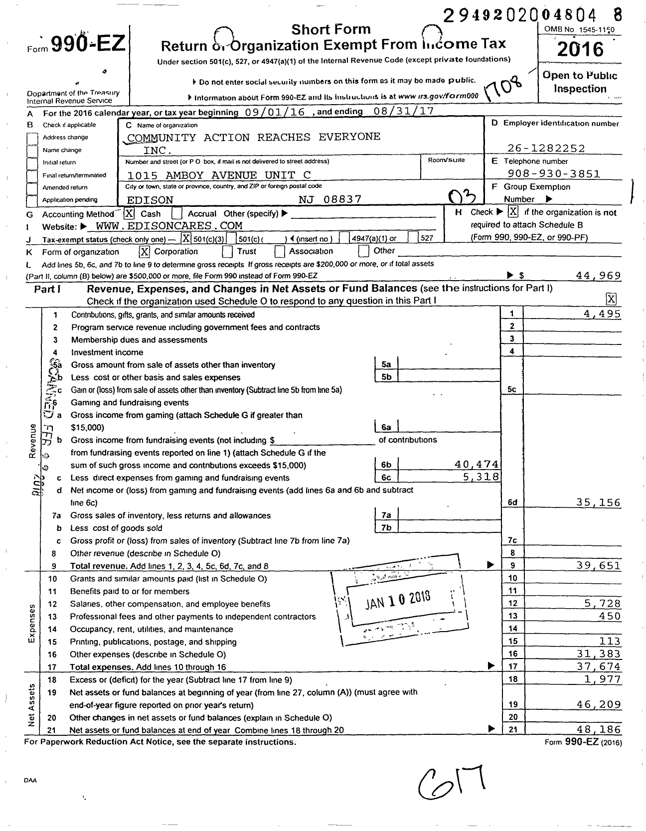 Image of first page of 2016 Form 990EZ for Community Action Reaches Everyone (CARE)