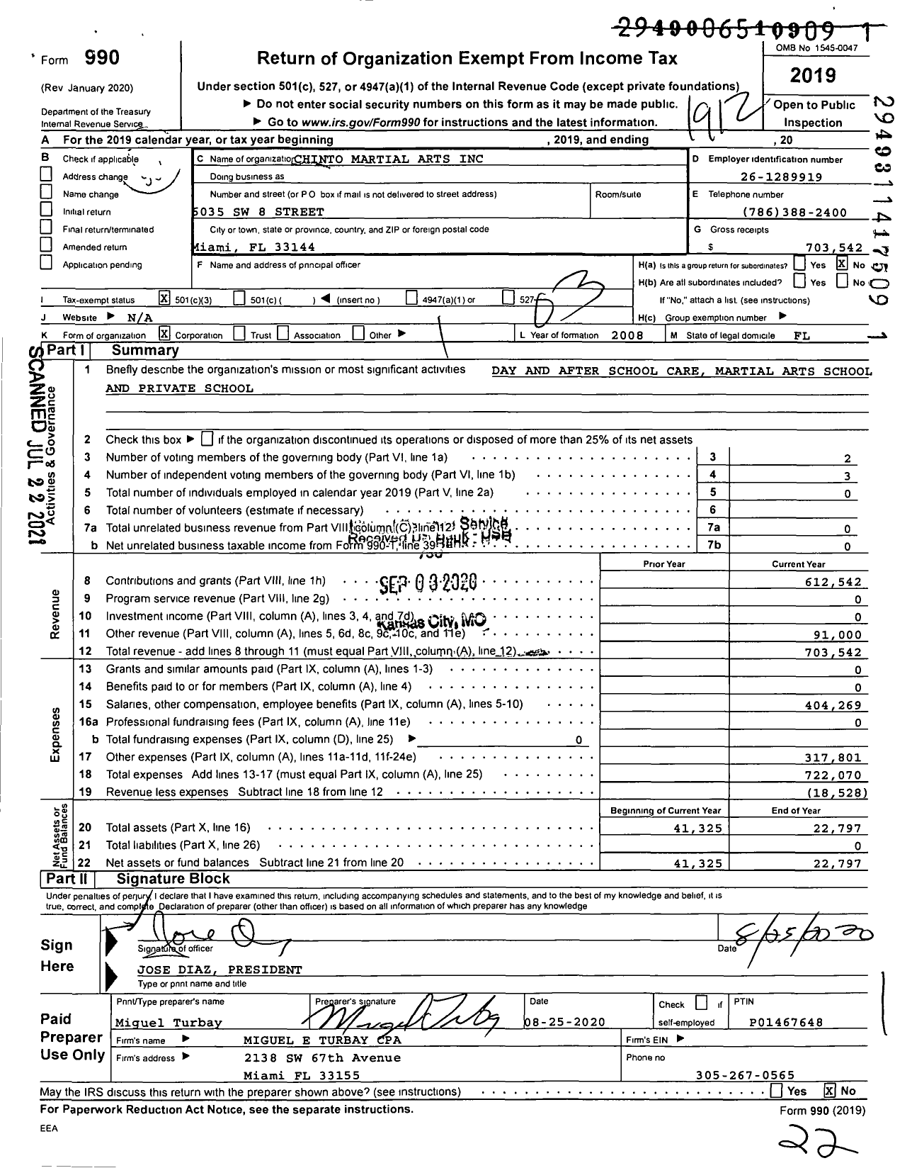 Image of first page of 2019 Form 990 for Chinto Martial Arts