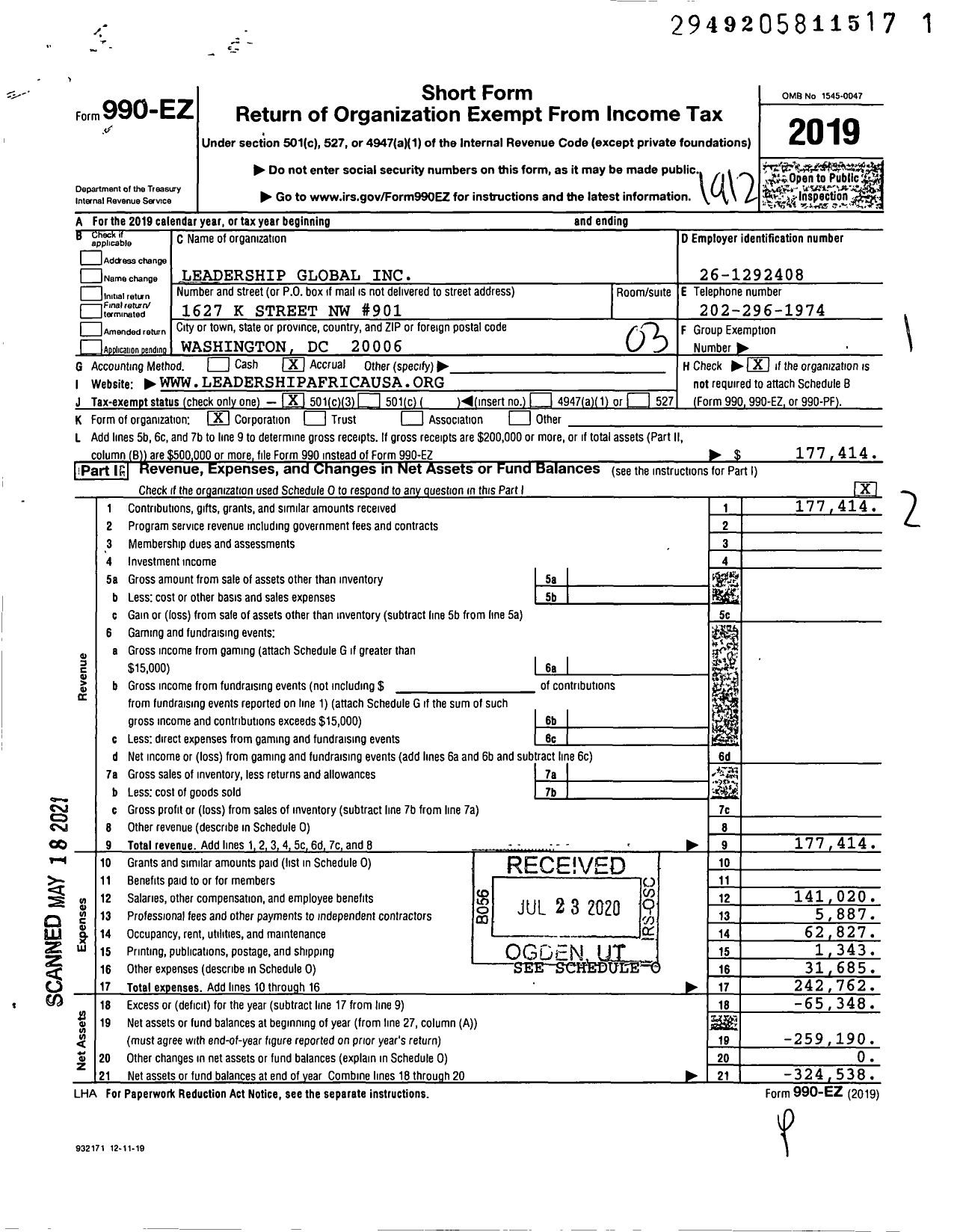 Image of first page of 2019 Form 990EZ for Leadership Global