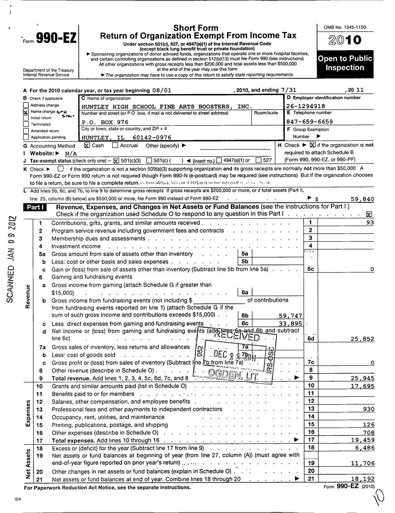 Image of first page of 2010 Form 990EZ for Fabulous