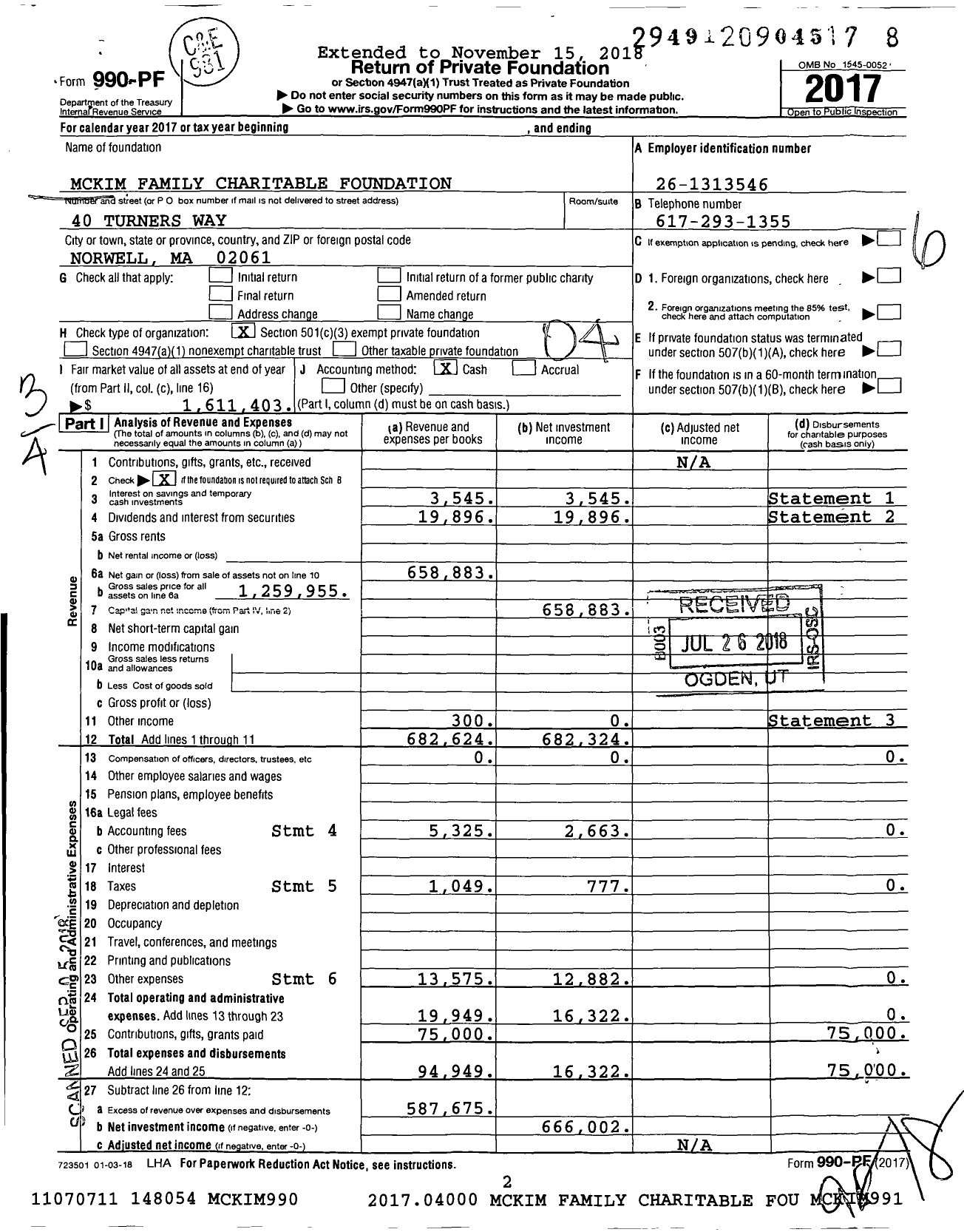 Image of first page of 2017 Form 990PF for Mckim Family Charitable Foundation