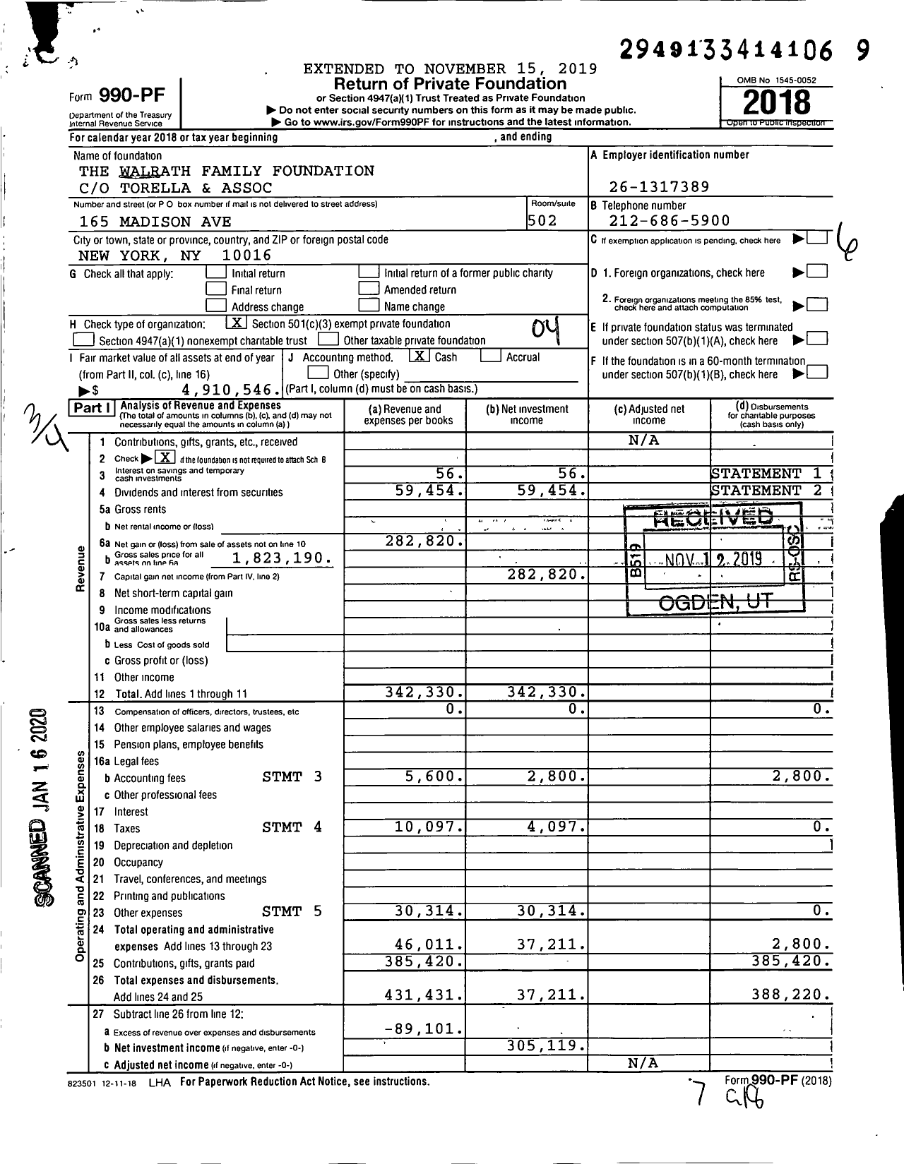 Image of first page of 2018 Form 990PF for The Walrath Family Foundation