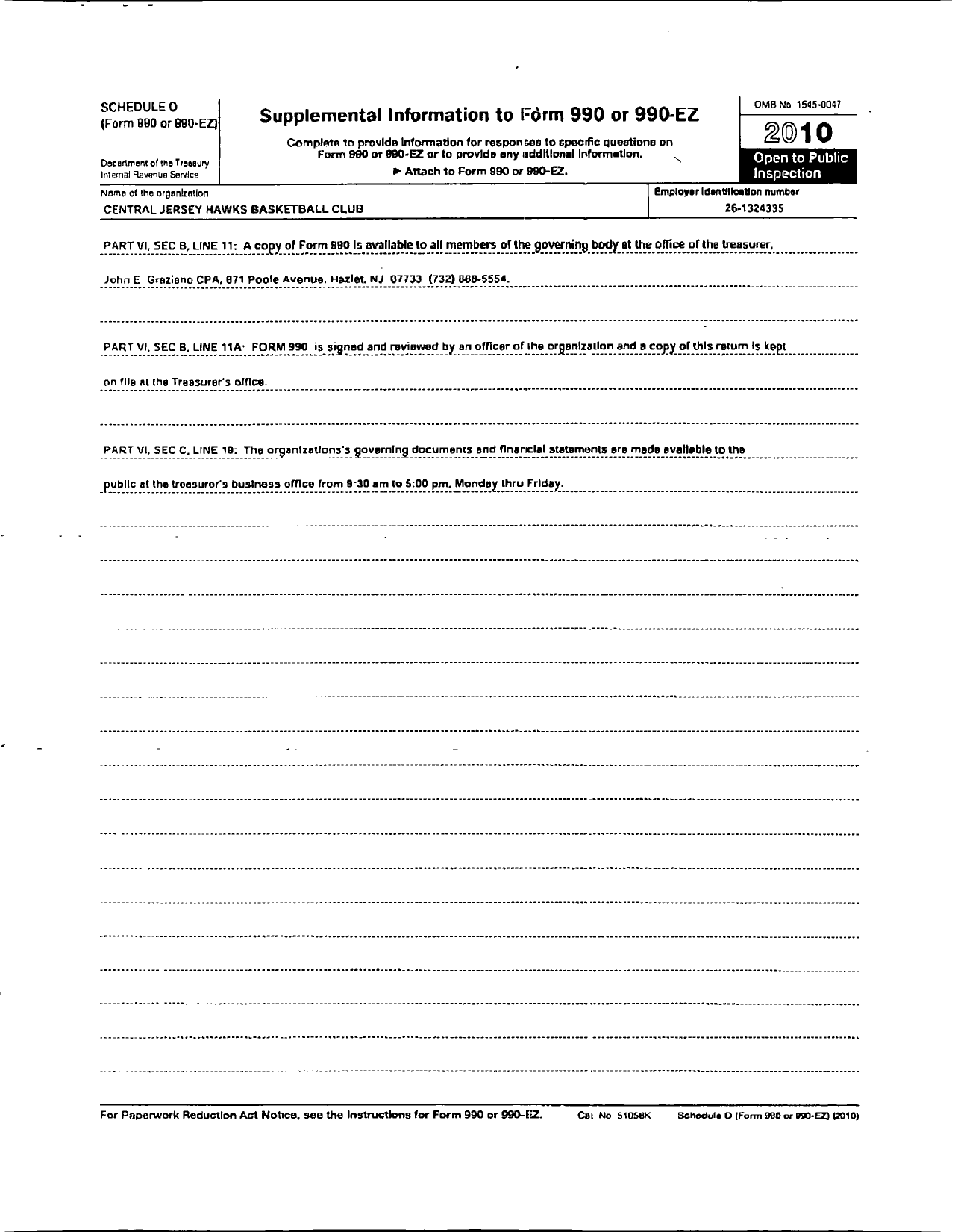 Image of first page of 2010 Form 990R for Amateur Athletic Union - Central Jersey Hawks