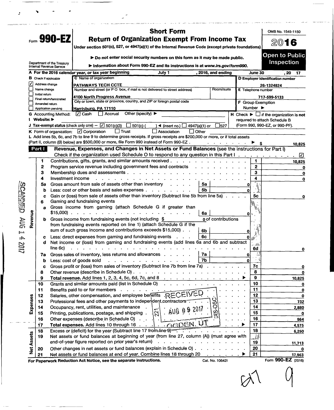 Image of first page of 2016 Form 990EZ for Pathways Tech Ccte