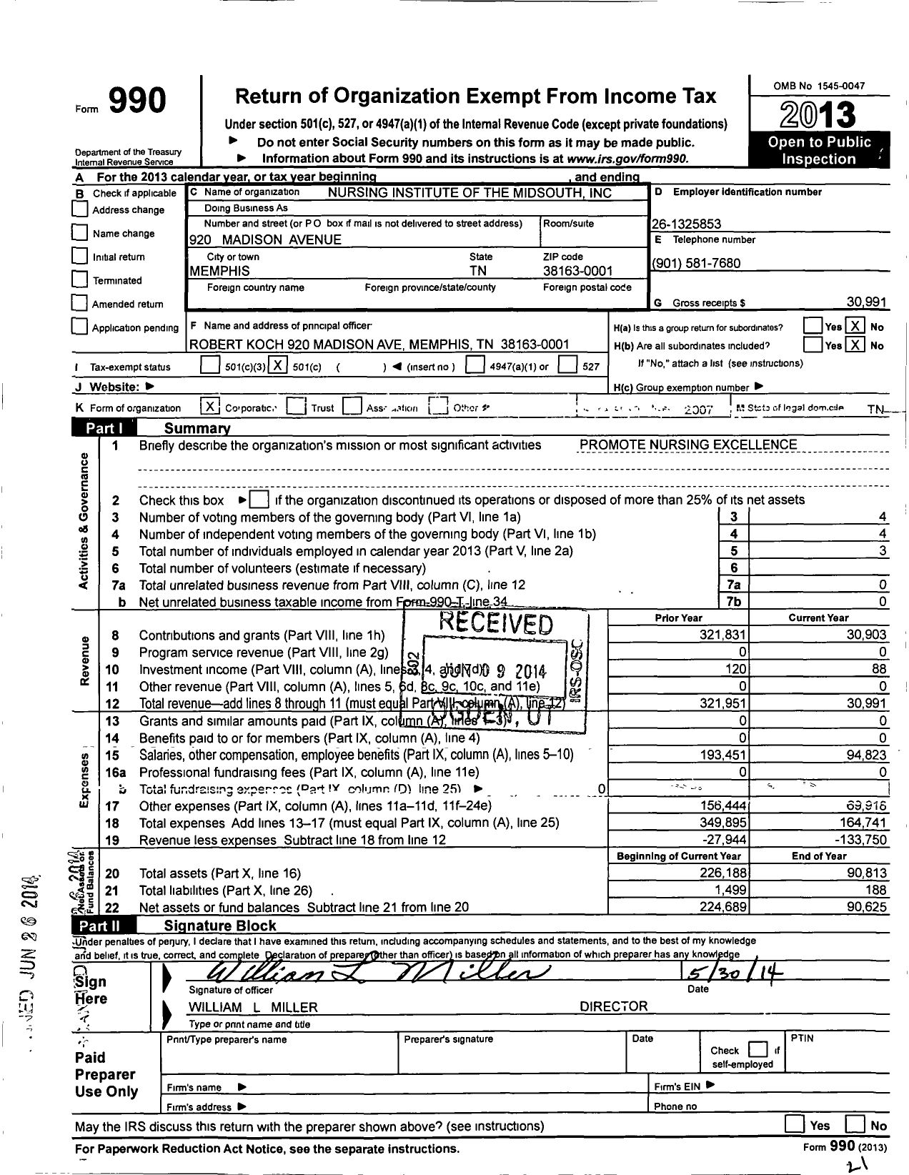 Image of first page of 2013 Form 990O for Nursing Institute of the Midsouth
