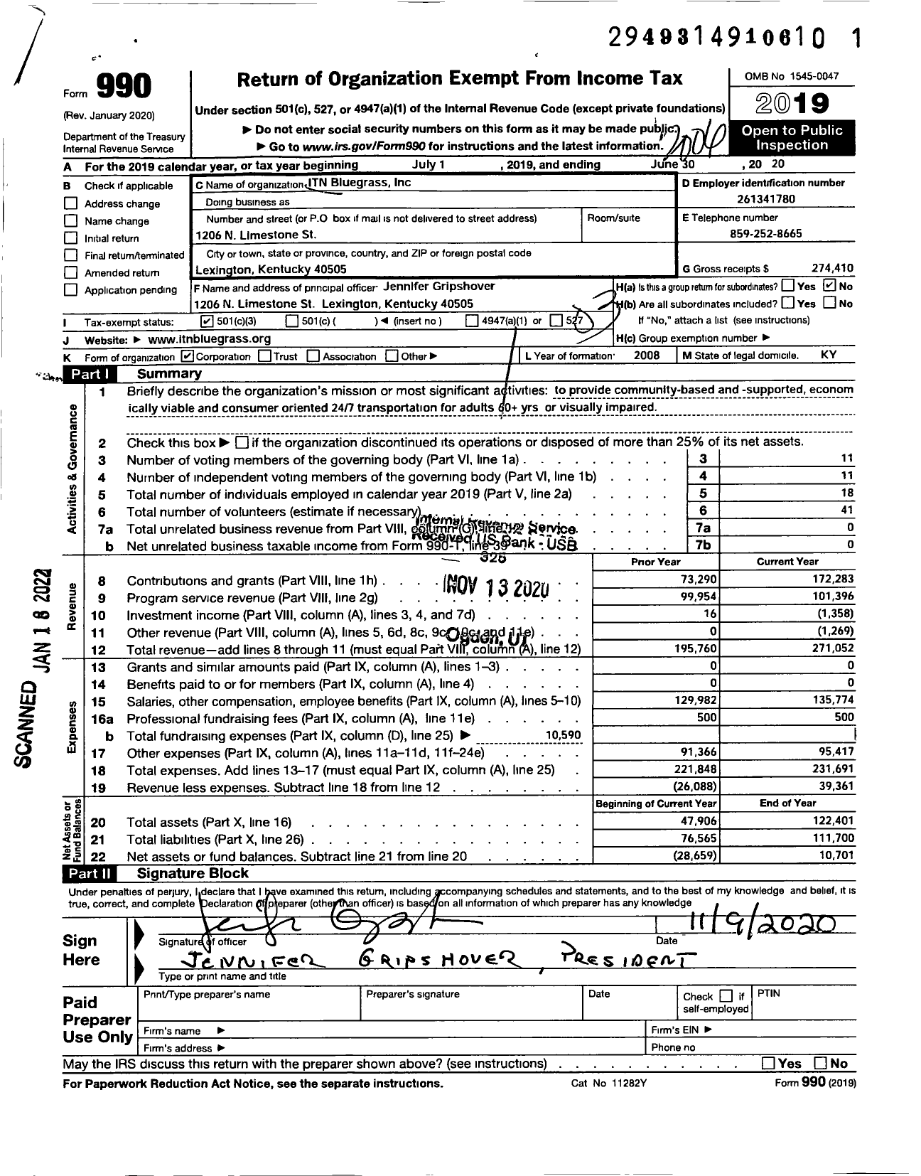 Image of first page of 2019 Form 990 for Itnbluegrass