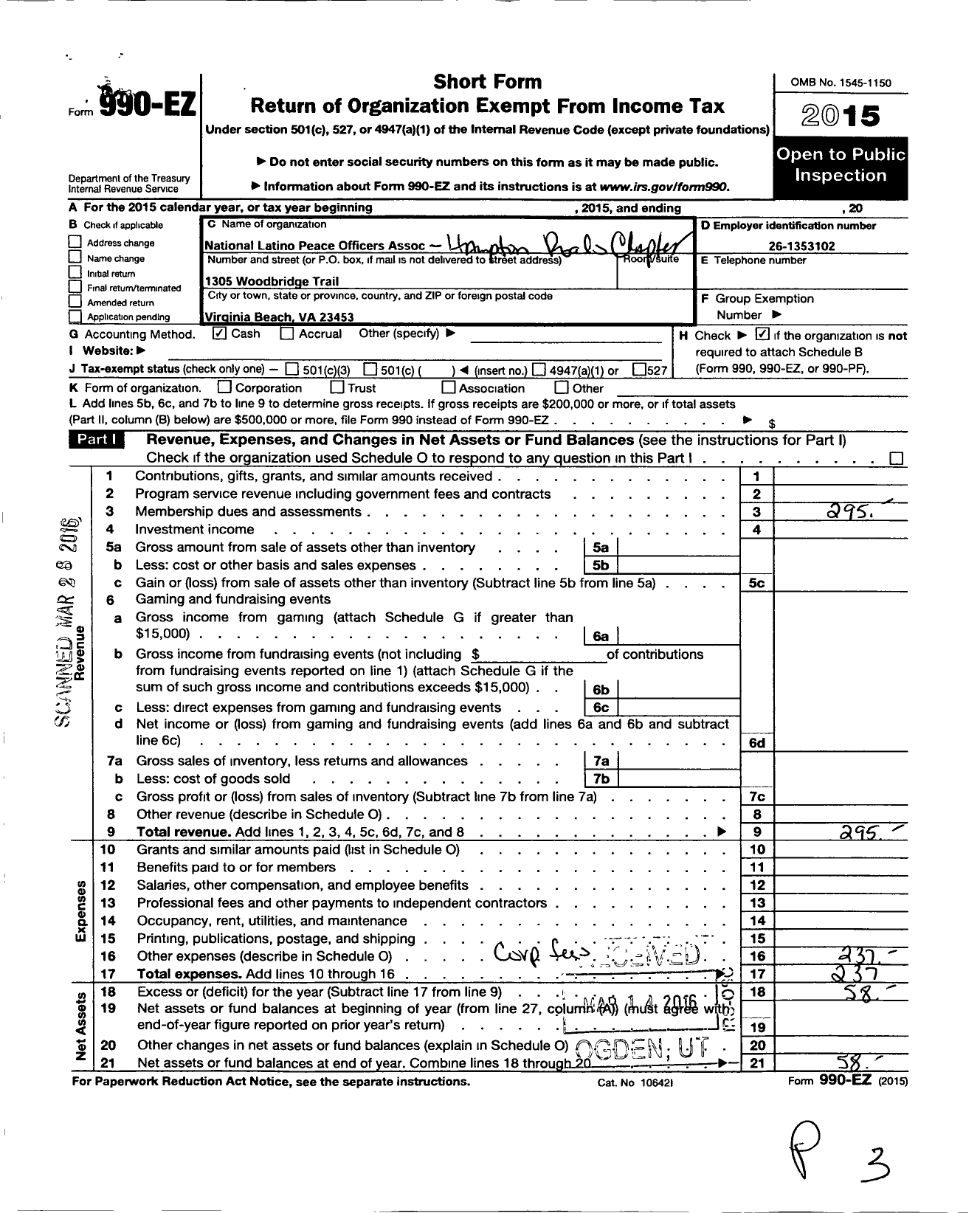 Image of first page of 2015 Form 990EO for National Latino Peace Officers Assoc