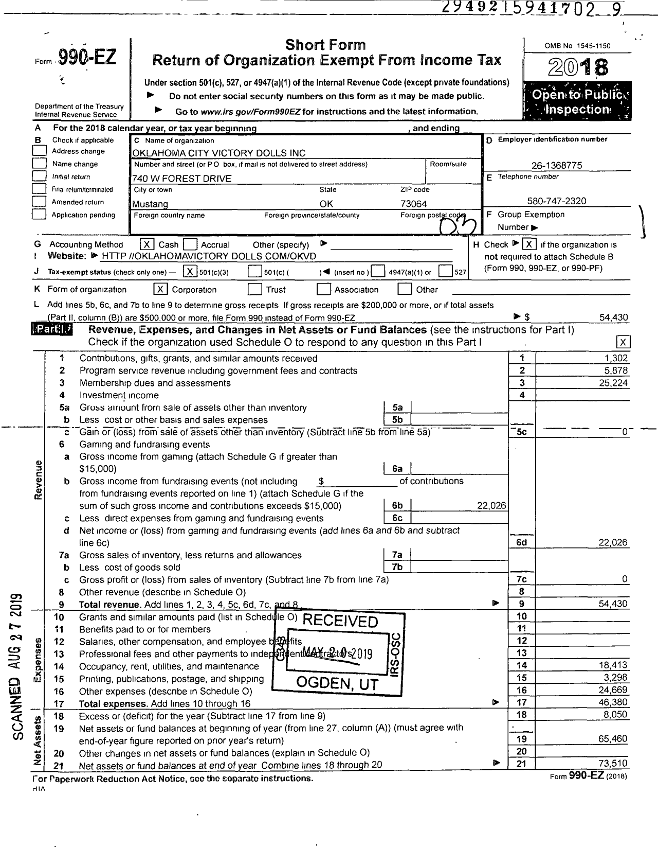 Image of first page of 2018 Form 990EZ for Twister City