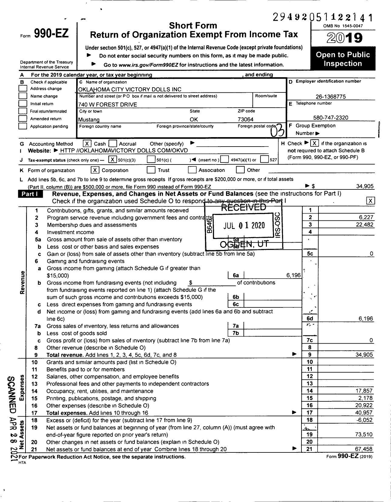 Image of first page of 2019 Form 990EZ for Twister City