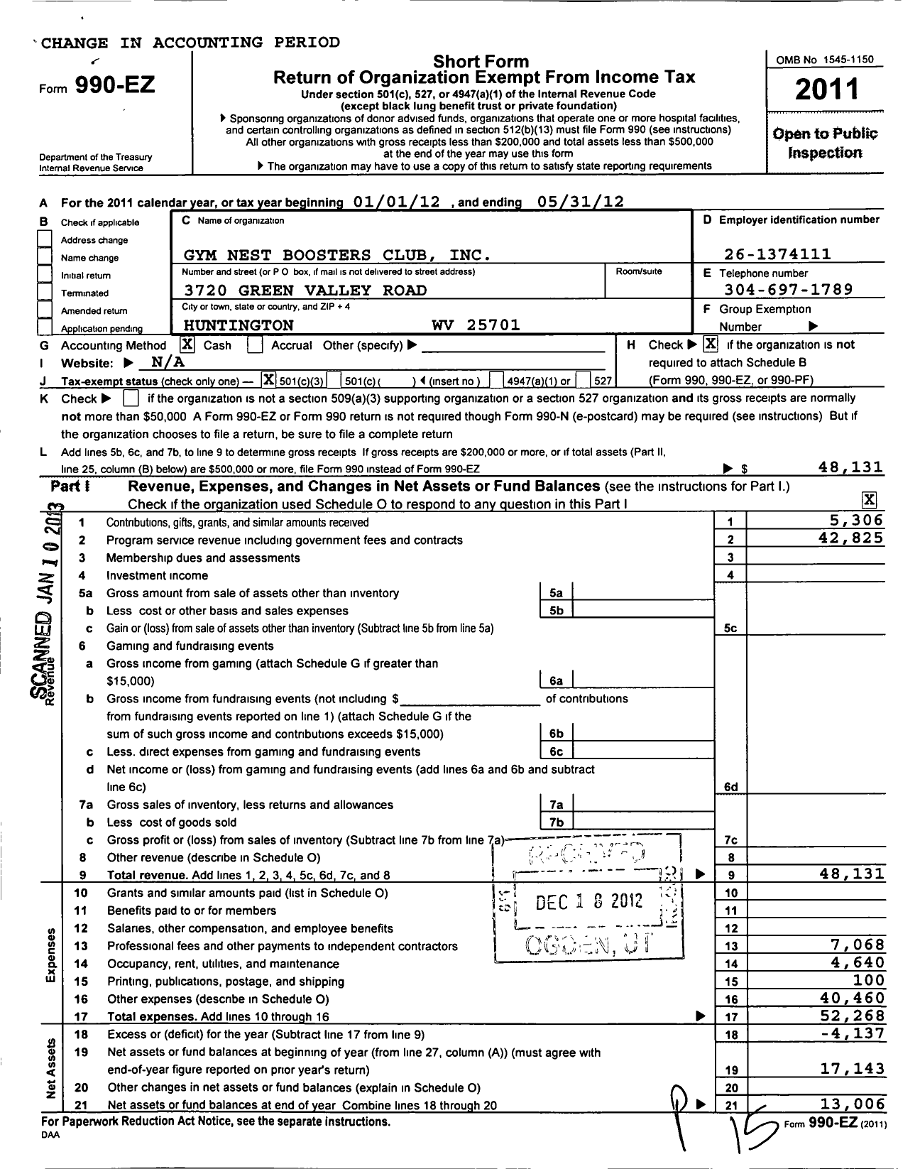 Image of first page of 2011 Form 990EZ for Gym Nest Boosters Club