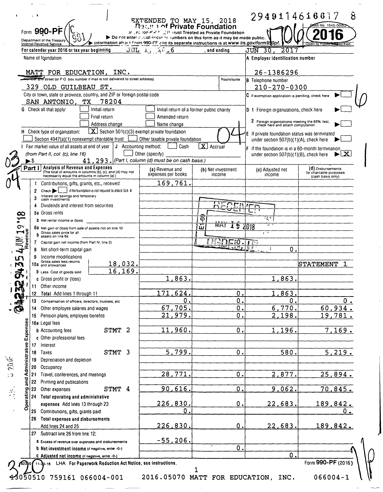 Image of first page of 2016 Form 990PF for Matt for Education