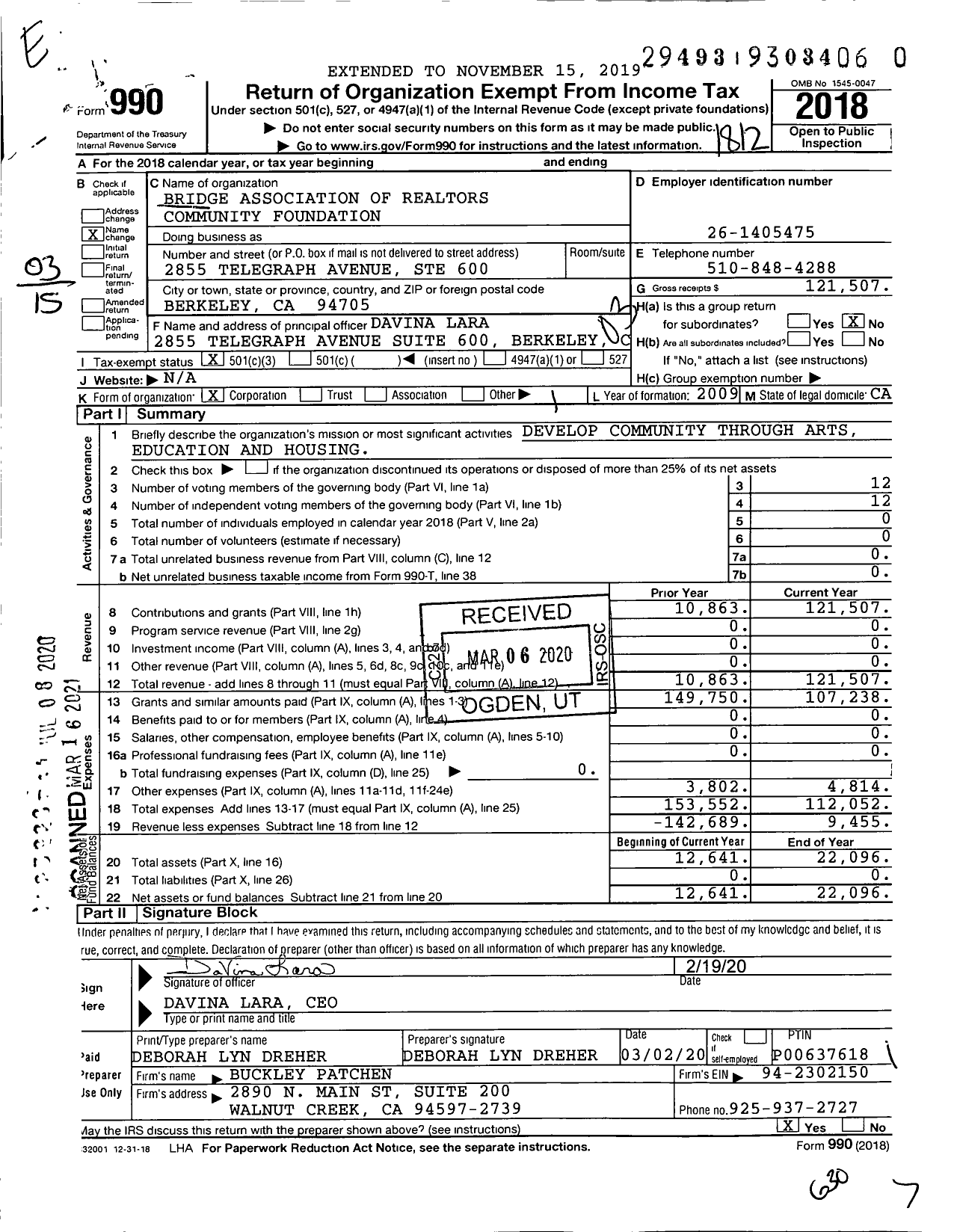 Image of first page of 2018 Form 990 for Bridge Association of Realtors Community Foundation