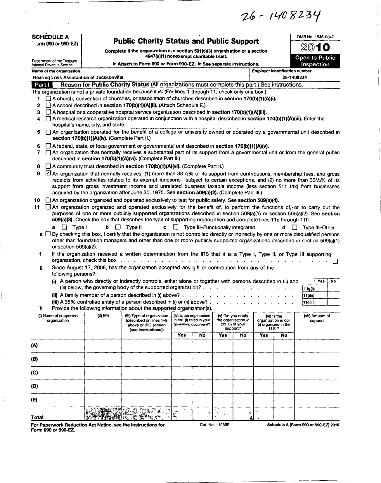 Image of first page of 2010 Form 990ER for Hearing Loss Association of America / Jacksonville Chapter